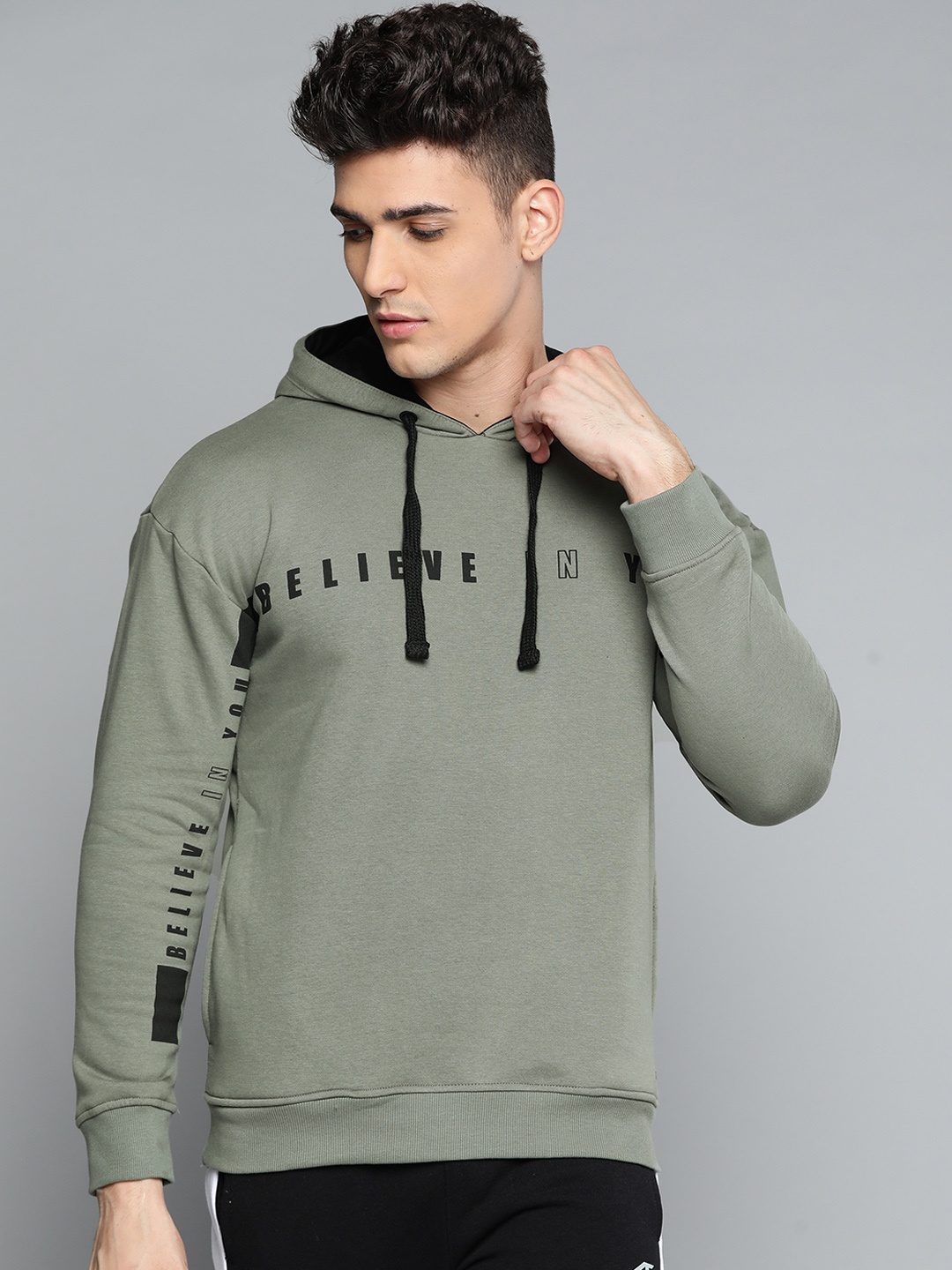 

Alcis Men Green Typography Printed Hooded Sweatshirt