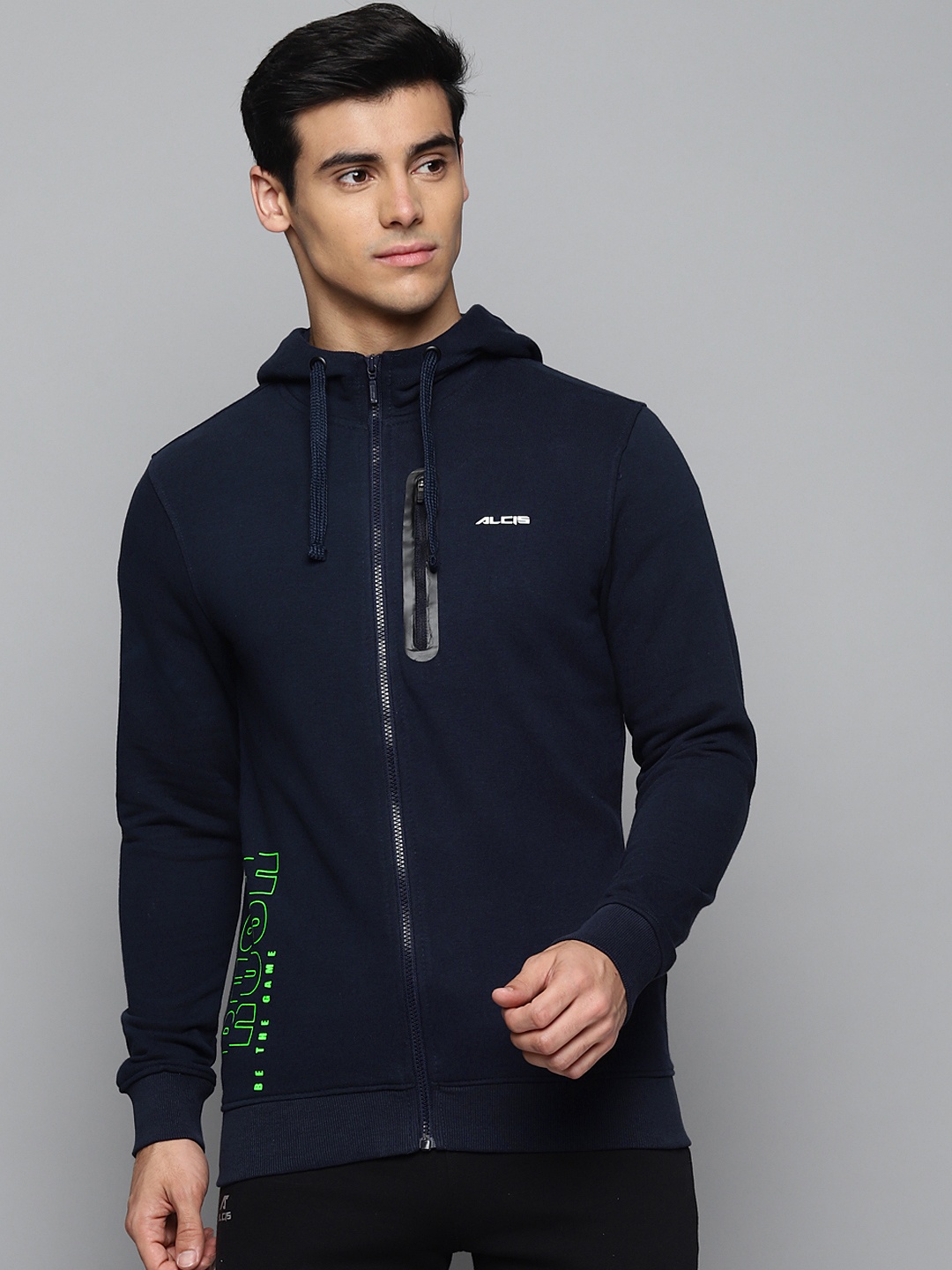 

Alcis Men Navy Blue Solid Hooded Sweatshirt