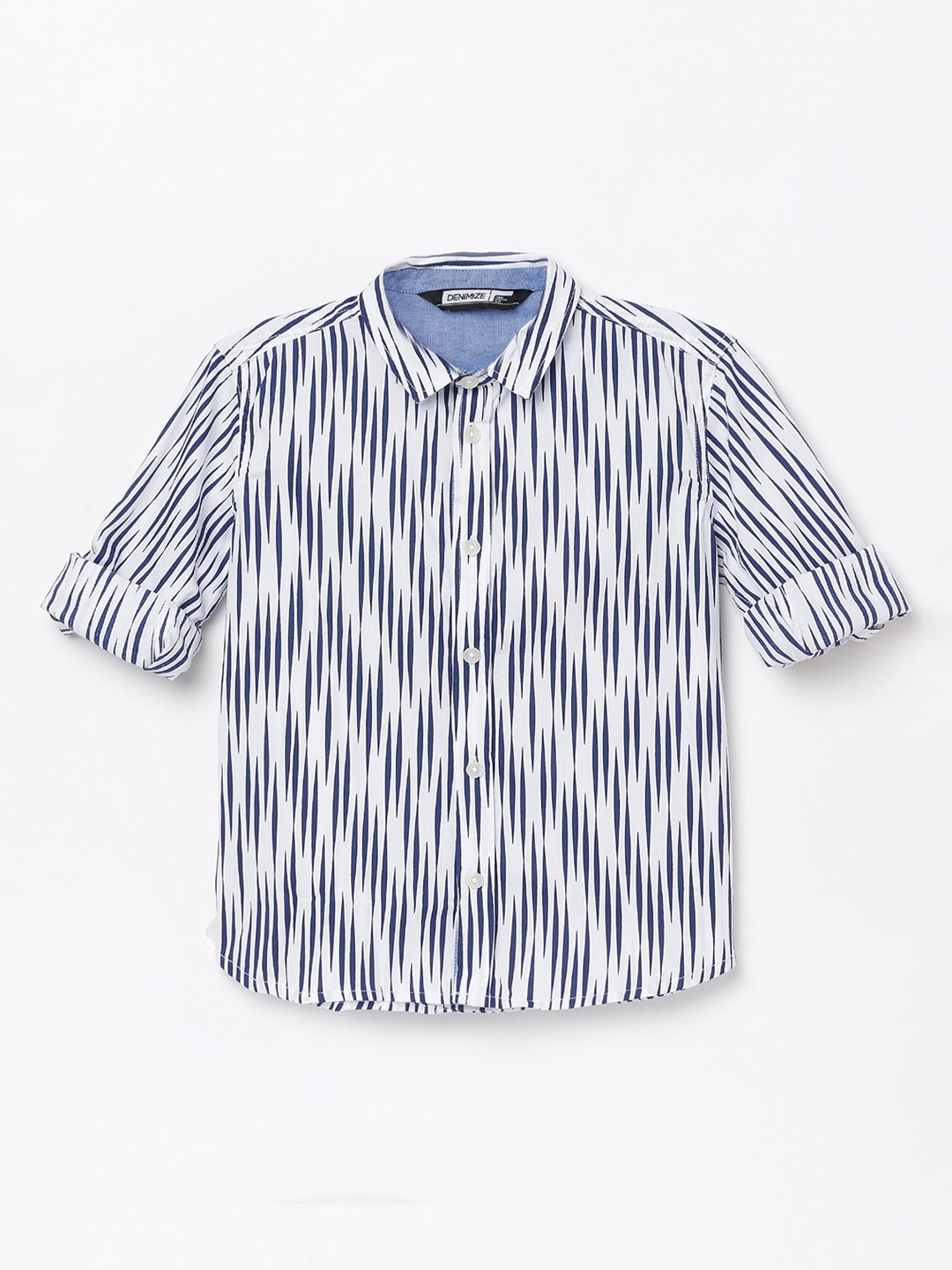 

Denimize by Fame Forever Boys Blue Slim Fit Multi Stripes Striped Casual Shirt