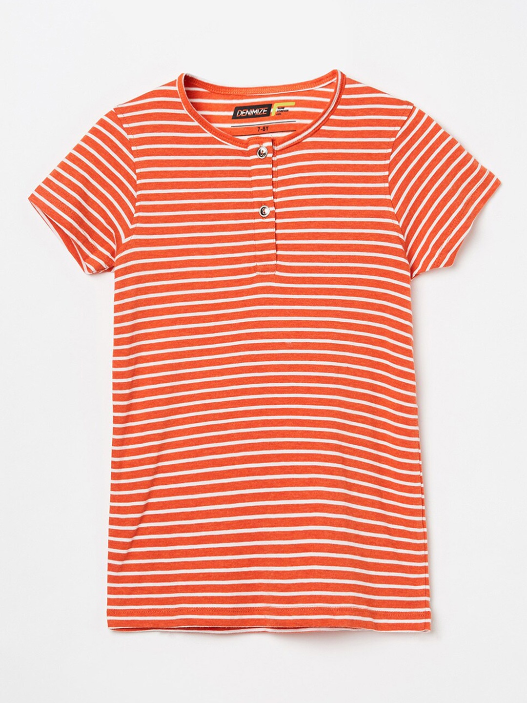 

Denimize by Fame Forever Girls Orange Striped Henley Neck T-shirt