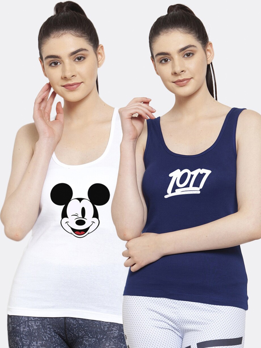 

Friskers Women Pack of 2 White & Blue Printed Tank Top
