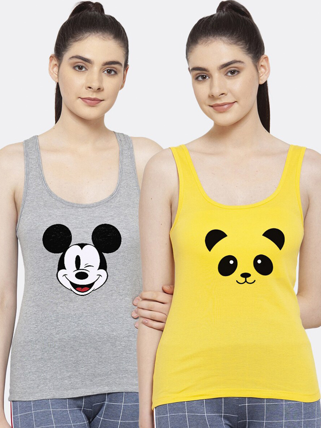 

Friskers Women Pack of 2 Grey & Yellow Tank Top