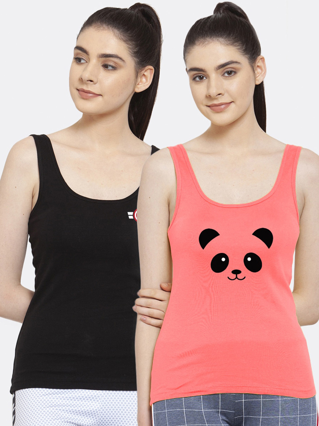 

Friskers Women Pack of 2 Black & Pink Tank Top