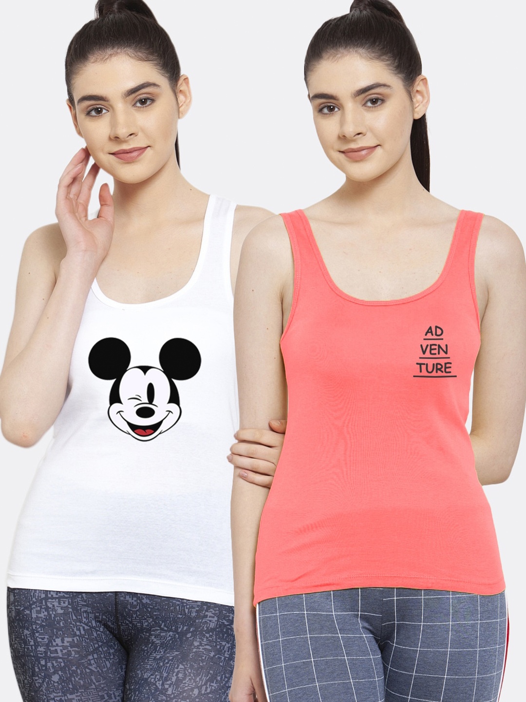 

Friskers Women Pack of 2 White & Pink Tank Top