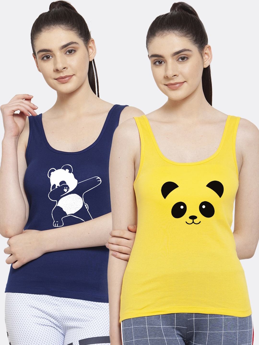 

Friskers Women Pack of 2 Graphic Printed Pure Cotton Tank Top, Blue