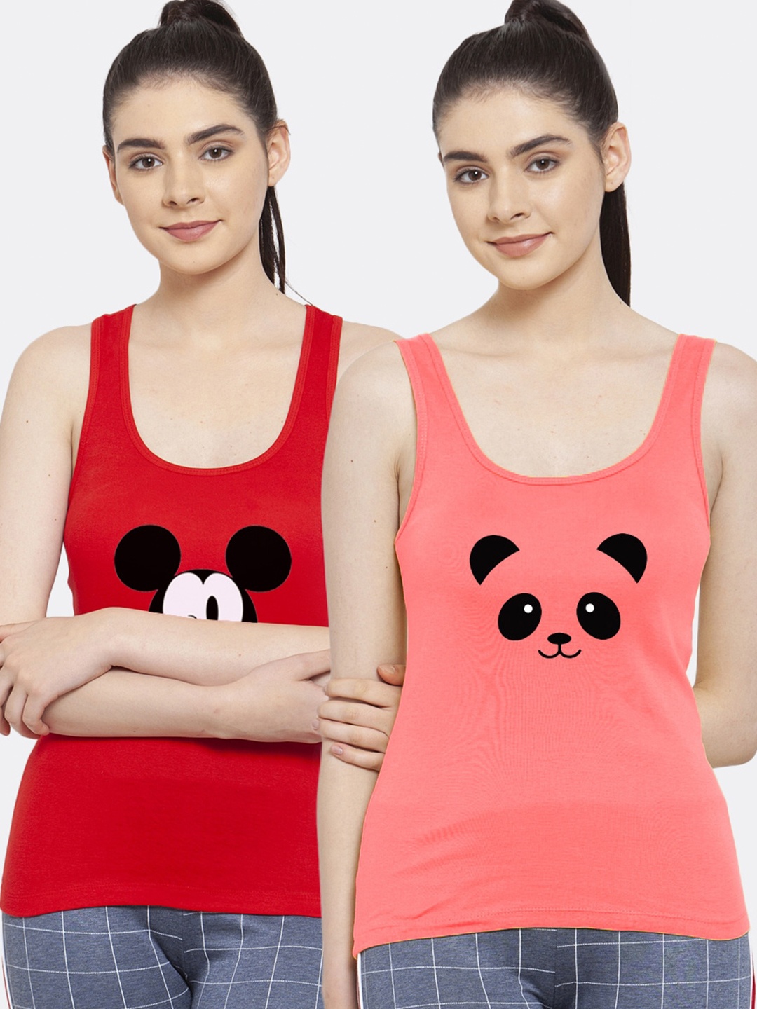 

Friskers Women Pack of 2 Graphic Printed Pure Cotton Tank Top, Red
