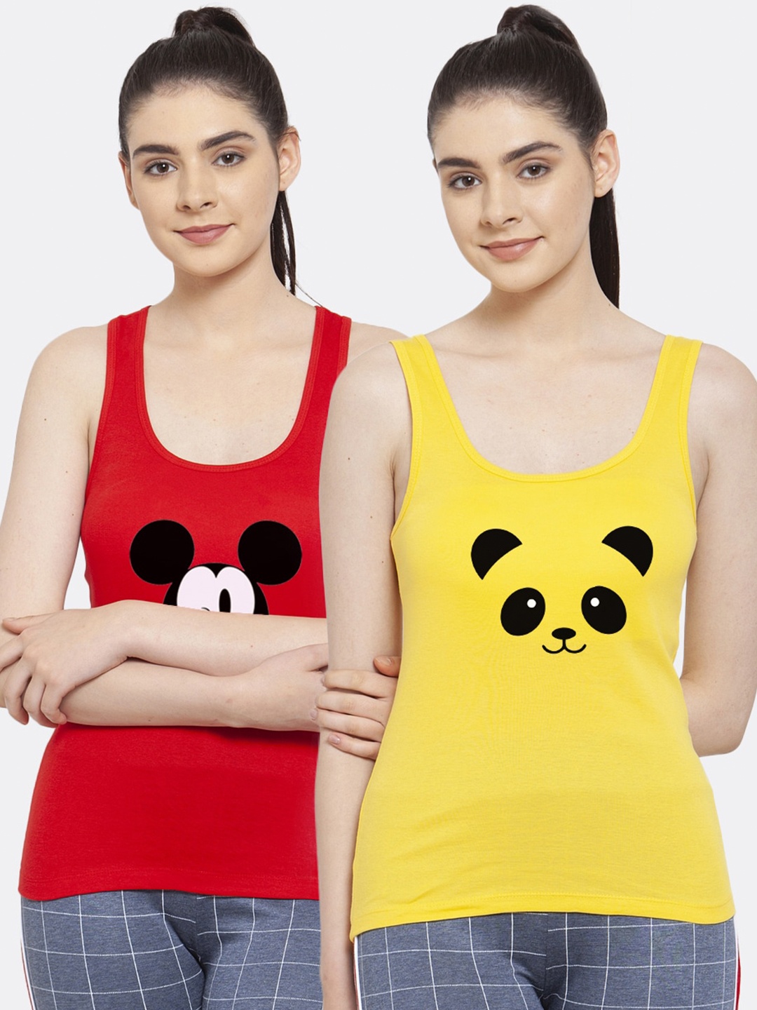 

Friskers Women Pack of 2 Printed Pure Cotton Tank Top, Red