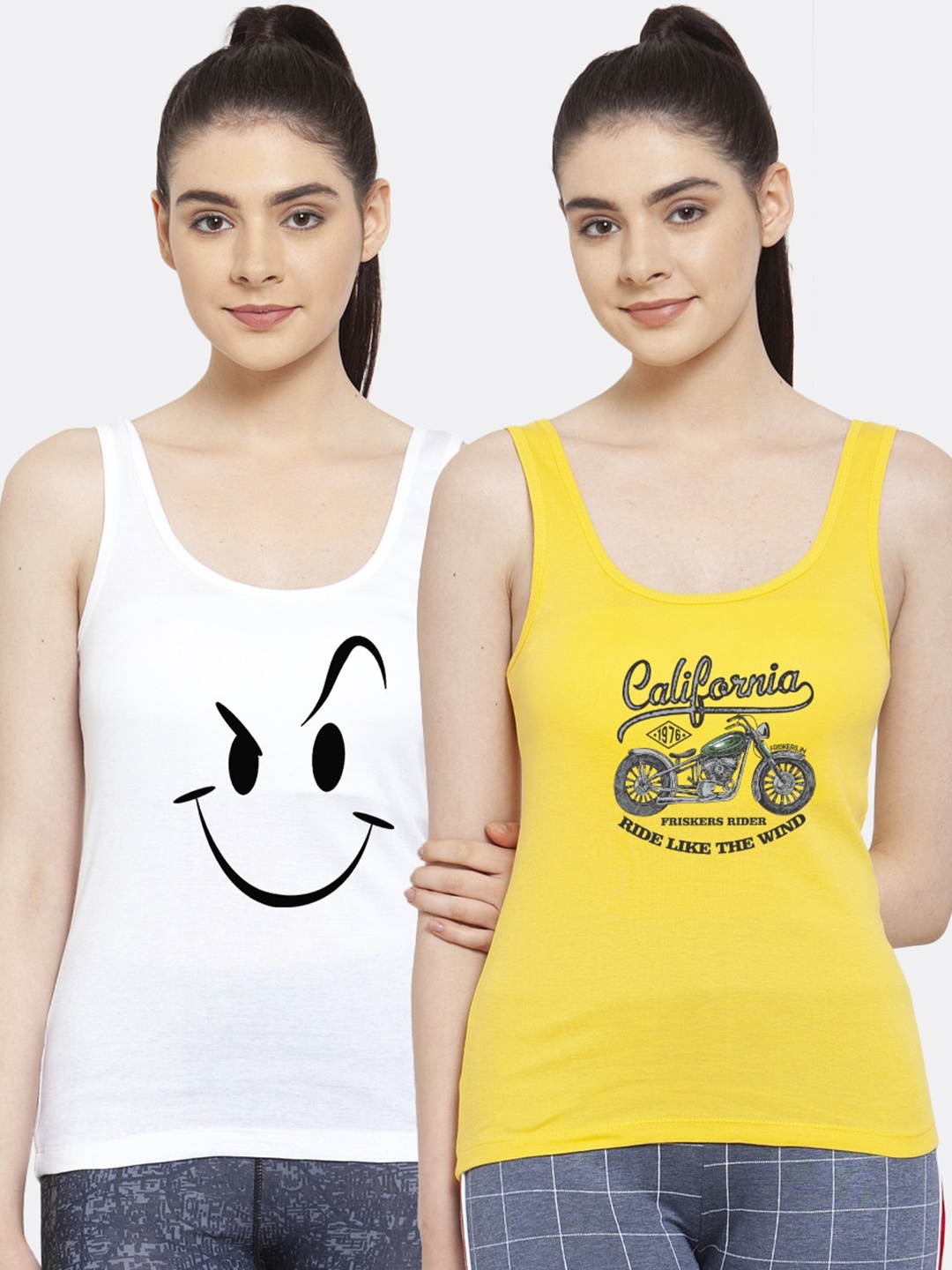 

Friskers Woman Set of 2 White & Yellow Tank Tops