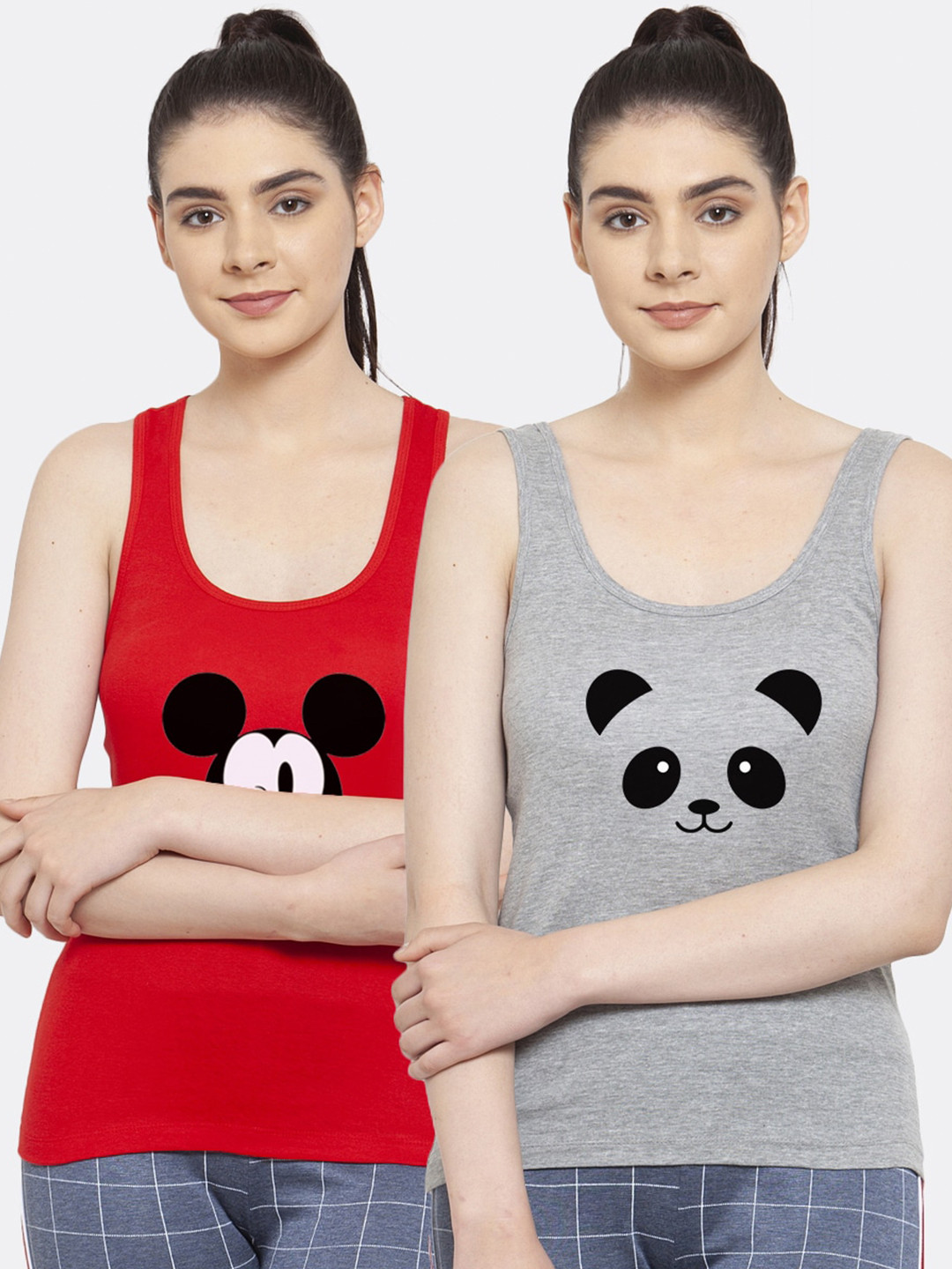 

Friskers Women Pack of 2 Printed Pure Cotton Tank Top, Red