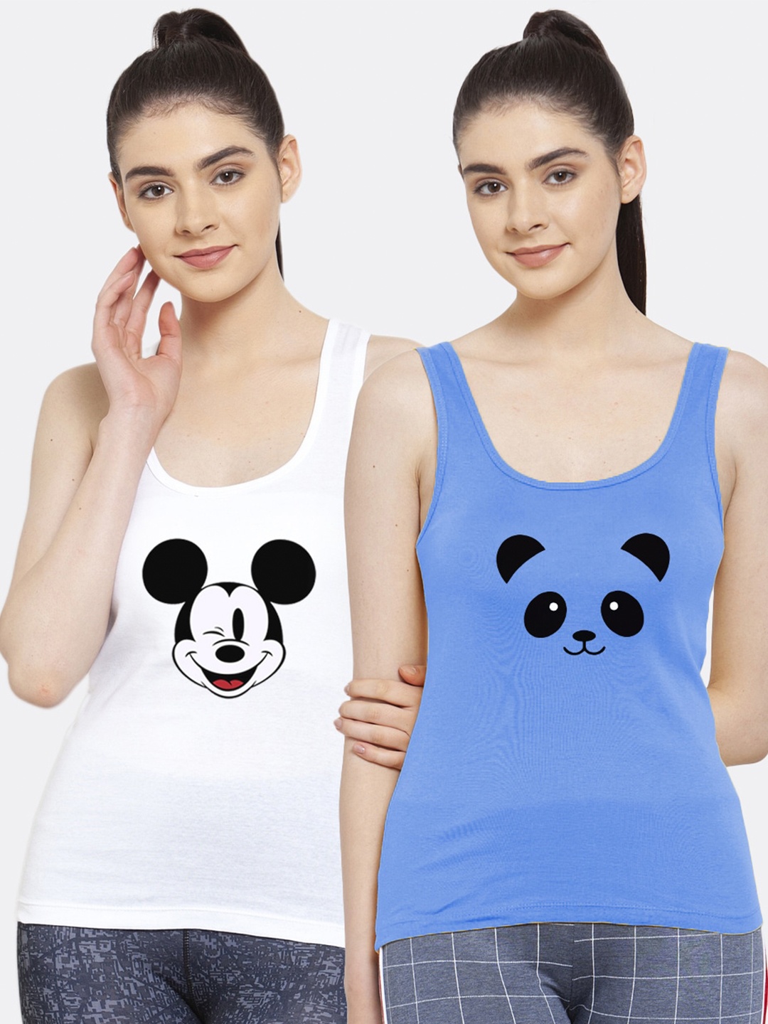 

Friskers Women Pack of 2 Printed Pure Cotton Tank Top, White