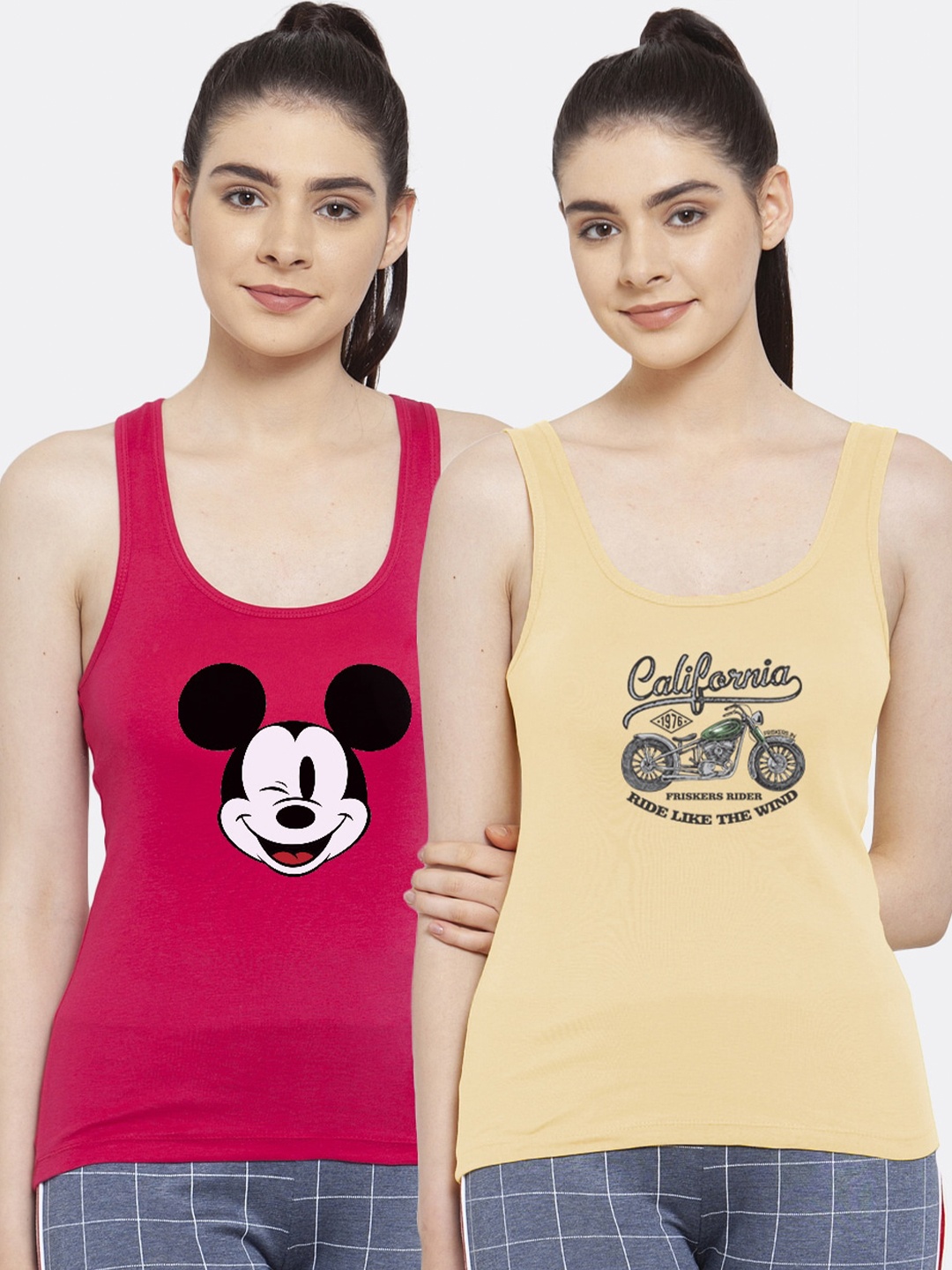 

Friskers Pink Graphic Printed Pure Cotton Tank Top