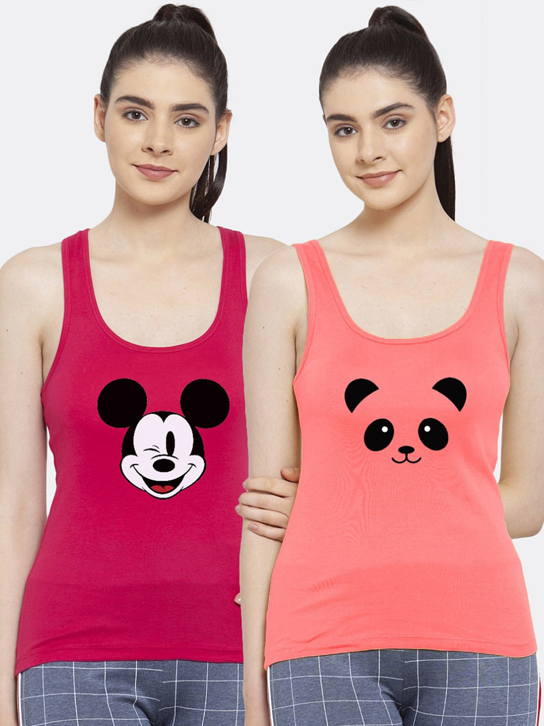 

Friskers Pack of 2 Pink & Coral Graphic Printed Casual Tank Top