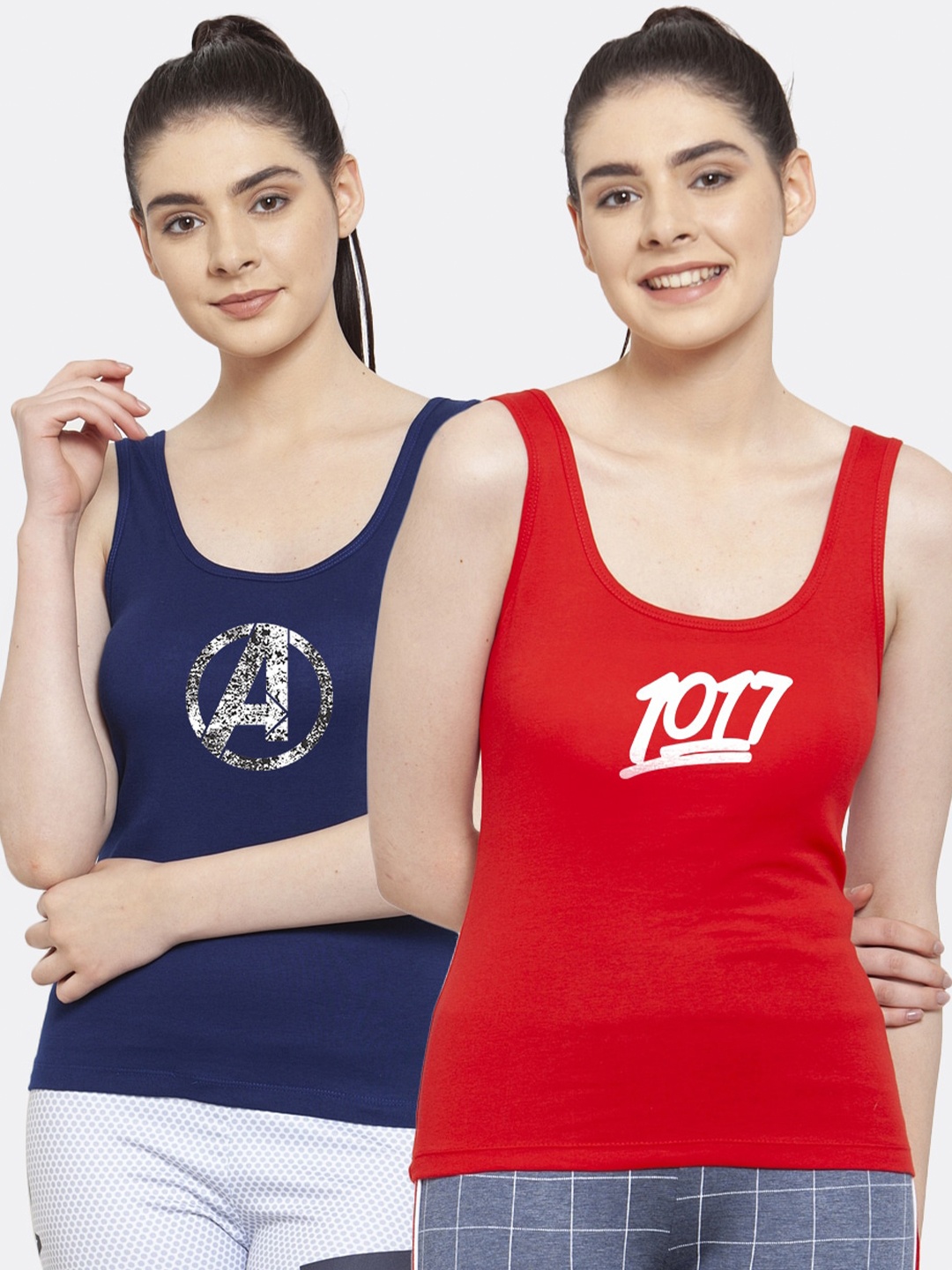 

Friskers Women Pack Of 2 Printed Sleeveless Tank Top, Blue