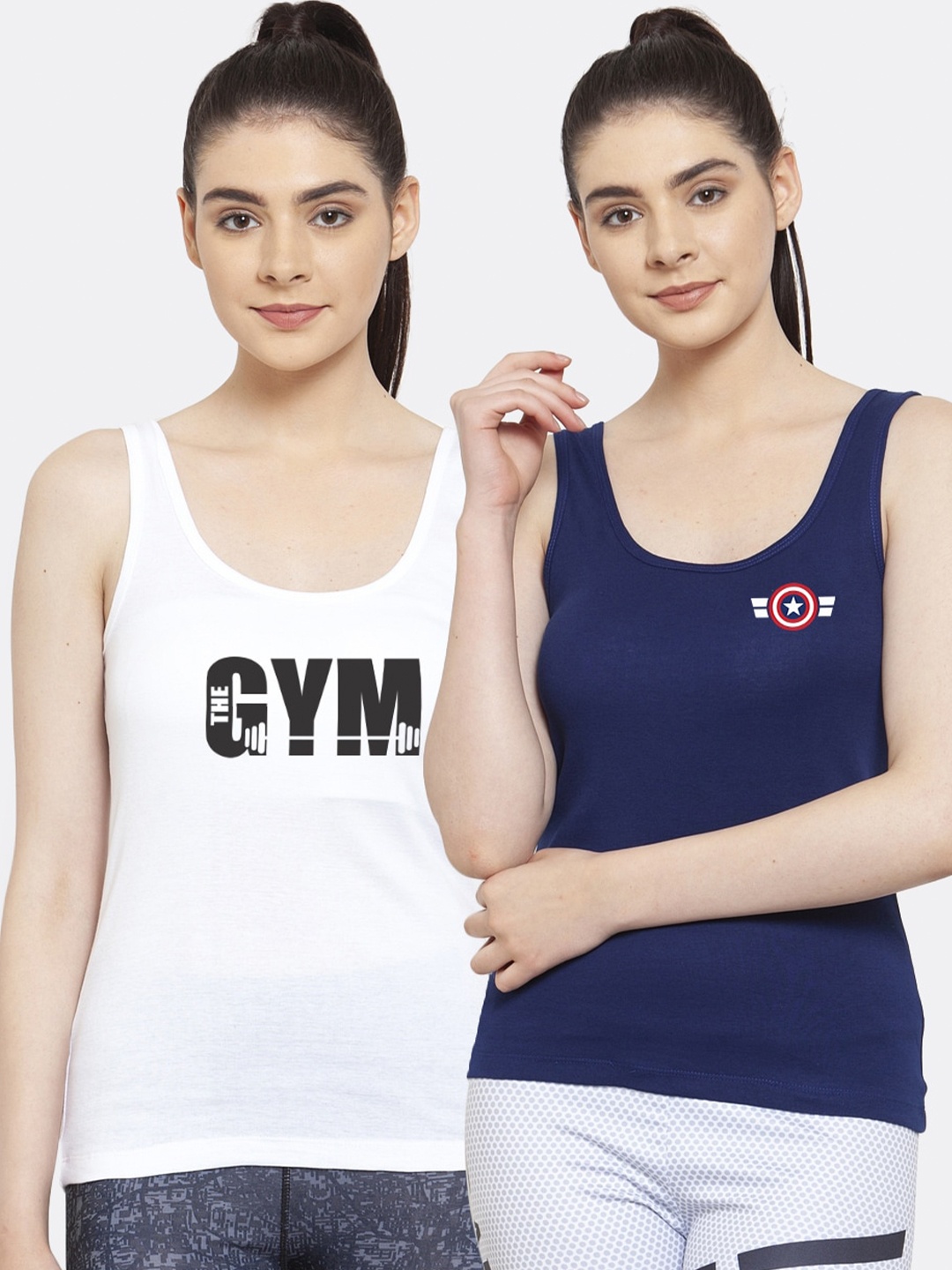 

Friskers Woman Set of 2 White & Blue Tank Top