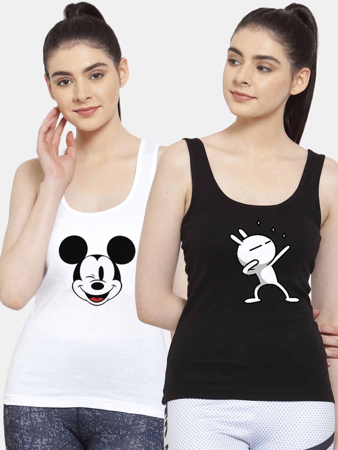 

Friskers Women 2 White & Black Tank Top