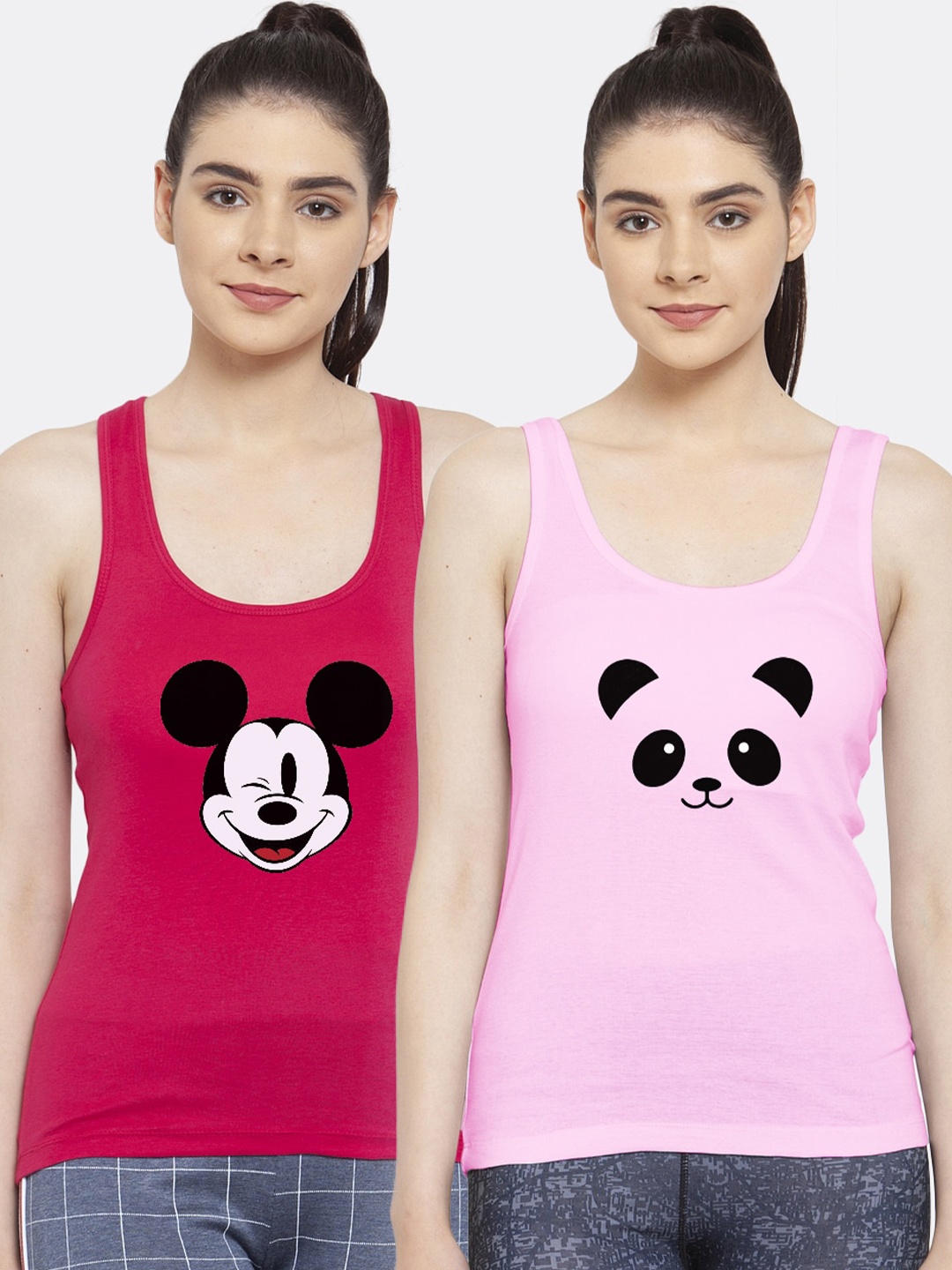 

Friskers Women Pack Of 2 Printed Sleeveless Tank Top, Pink