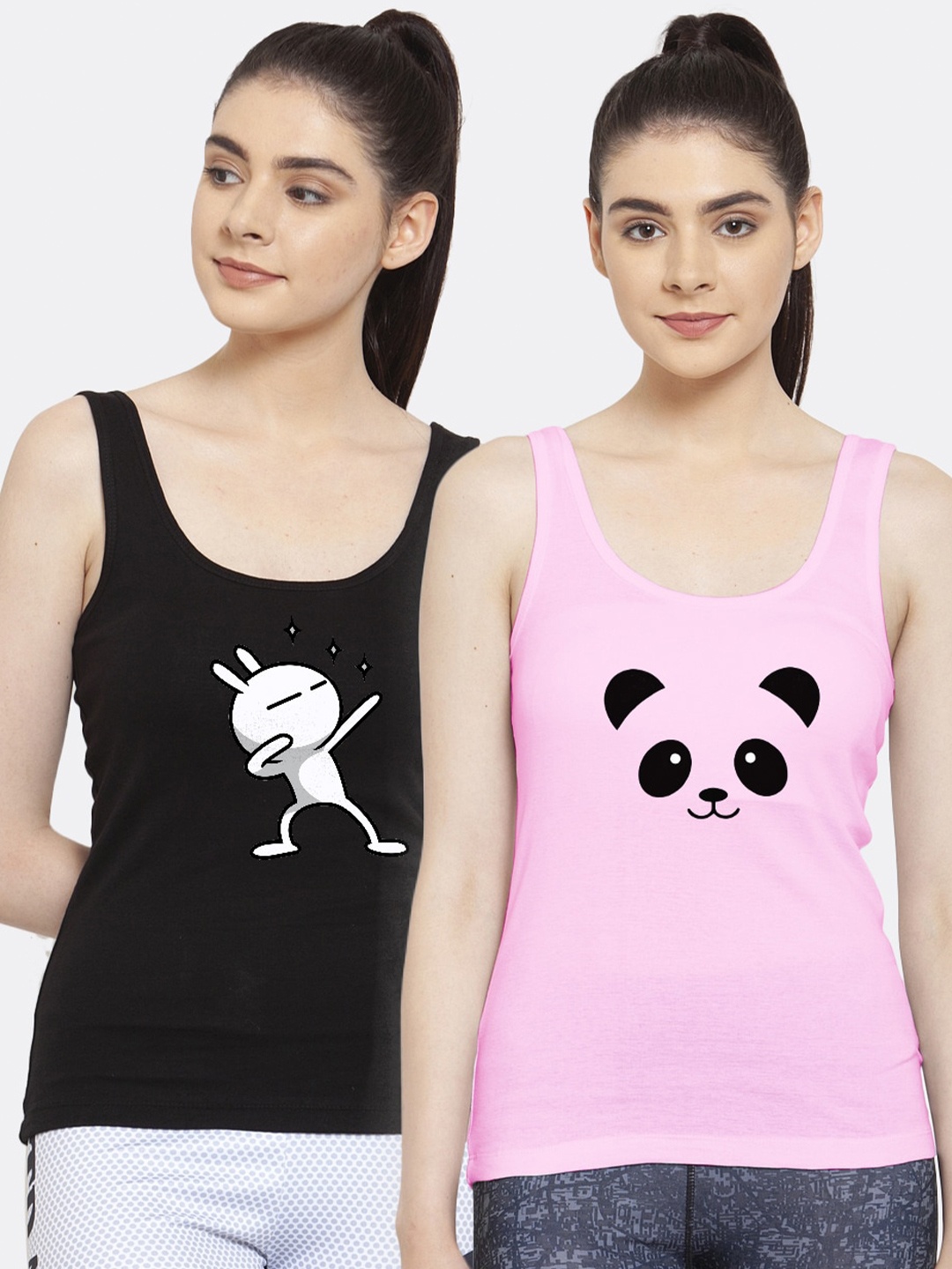 

Friskers Women Pack Of 2 Printed Sleeveless Tank Top, Black