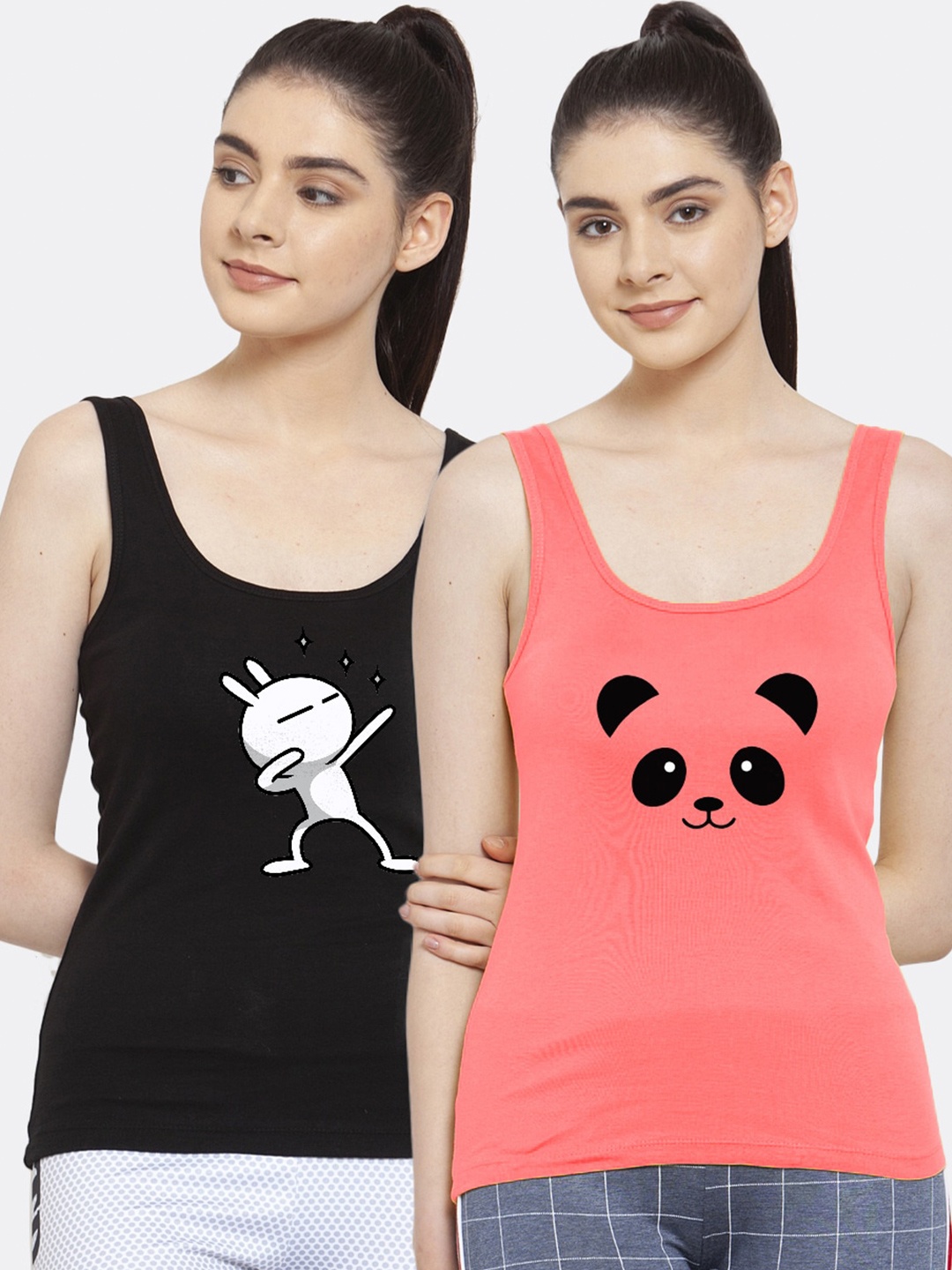 

Friskers Pack of 2 Black & Peach-Coloured Tank Tops