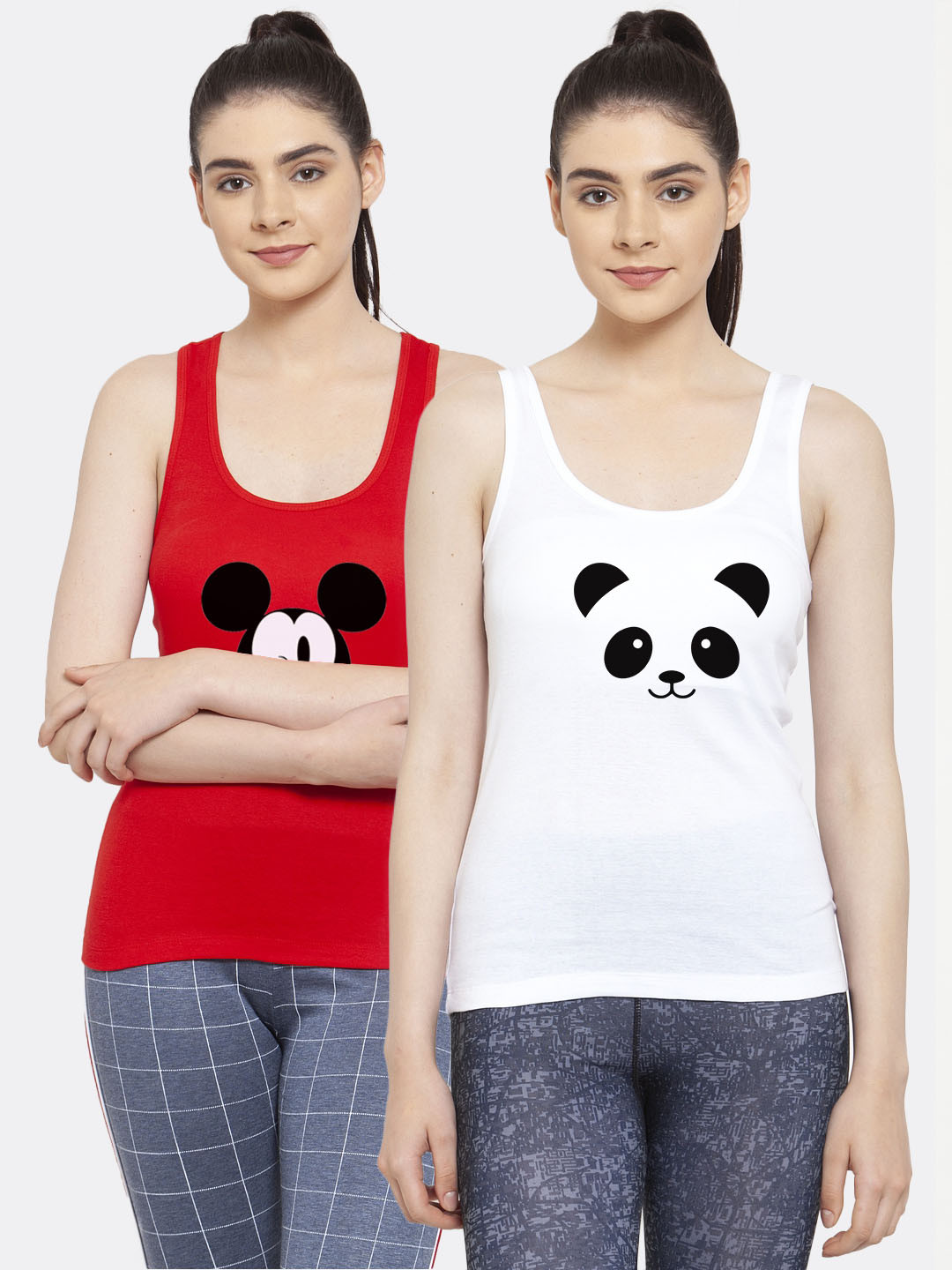 

Friskers Women Pack of 2 Red & White Mickey Mouse Printed Tank Tops