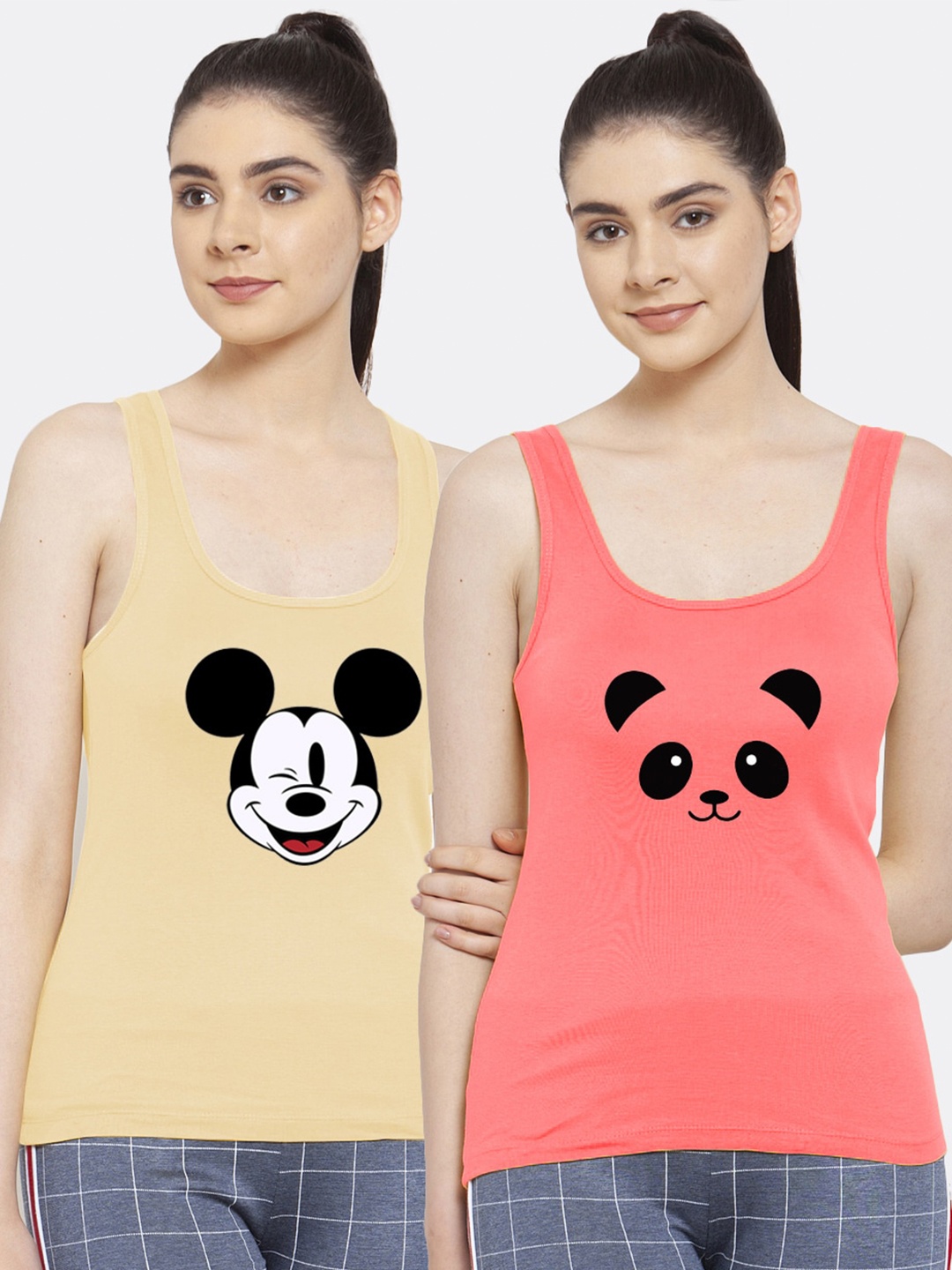 

Friskers Women 2 Beige & Red Tank Top