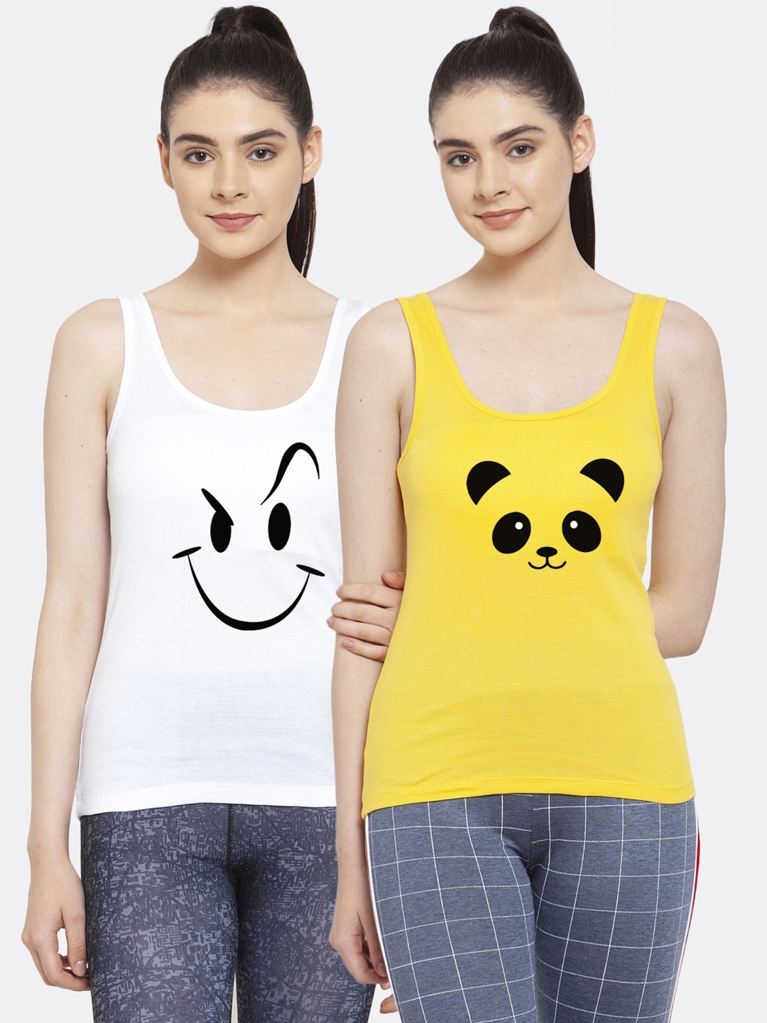 

Friskers White & Yellow Graphic Printed Pure Cotton Tank Top