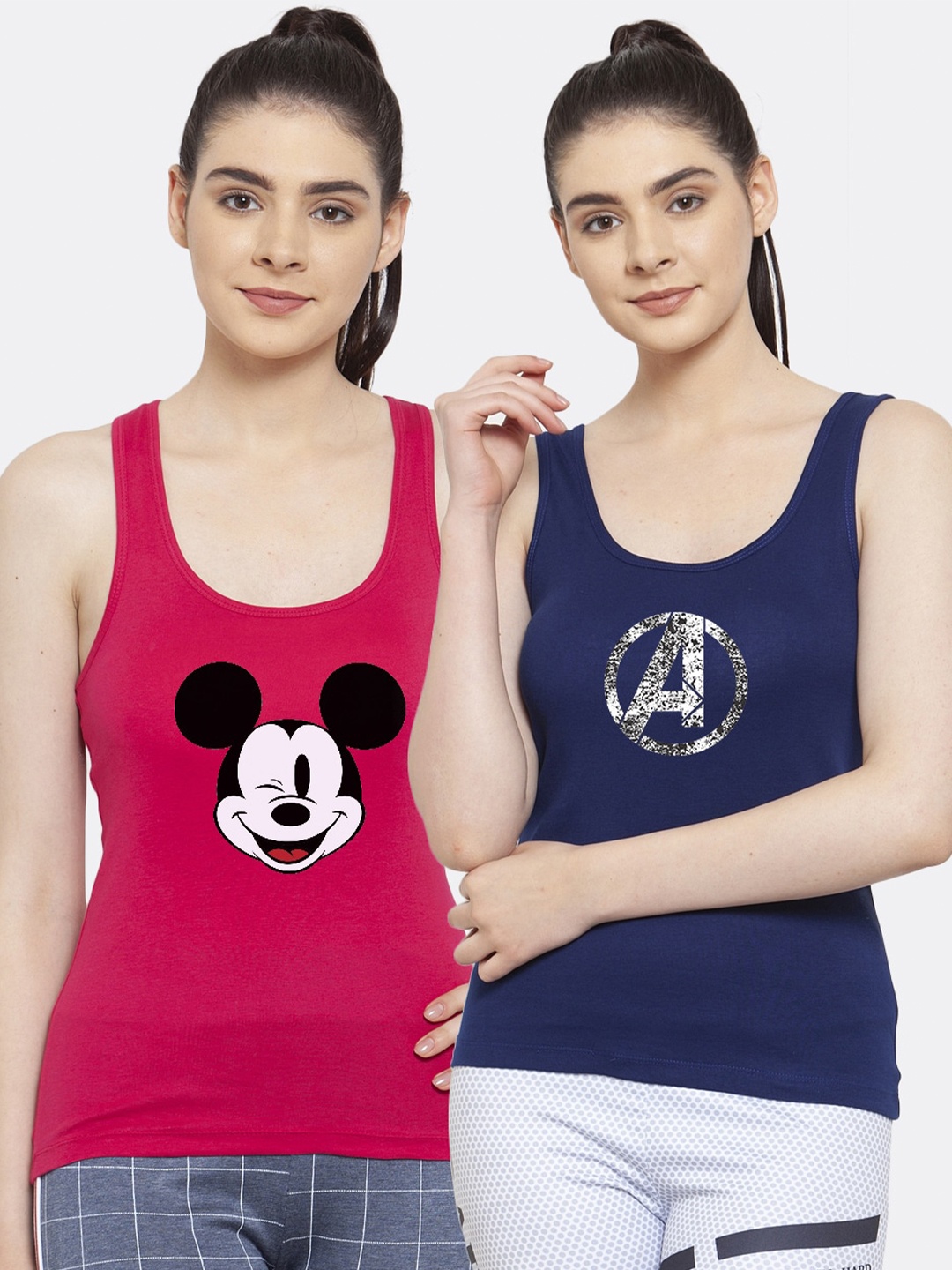 

Friskers Women Pack of 2 Printed Pure Cotton Tank Top, Pink