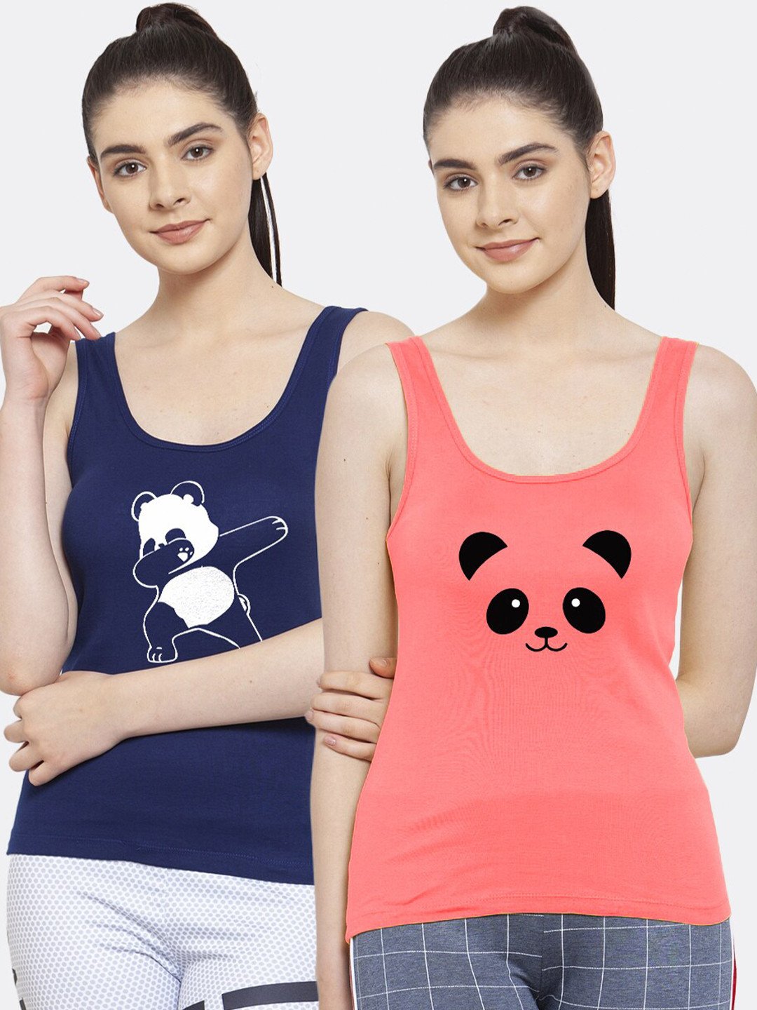 

Friskers Women Pack of 2 Printed Pure Cotton Tank Top, Blue