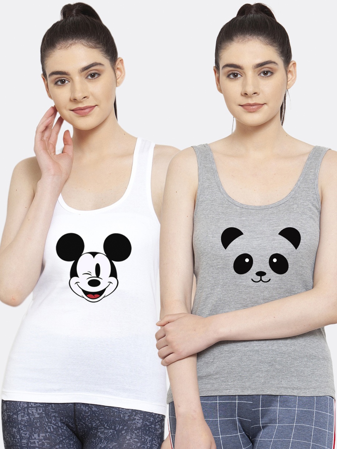 

Friskers Women Pack of 2 Graphic Printed Pure Cotton Tank Top, White