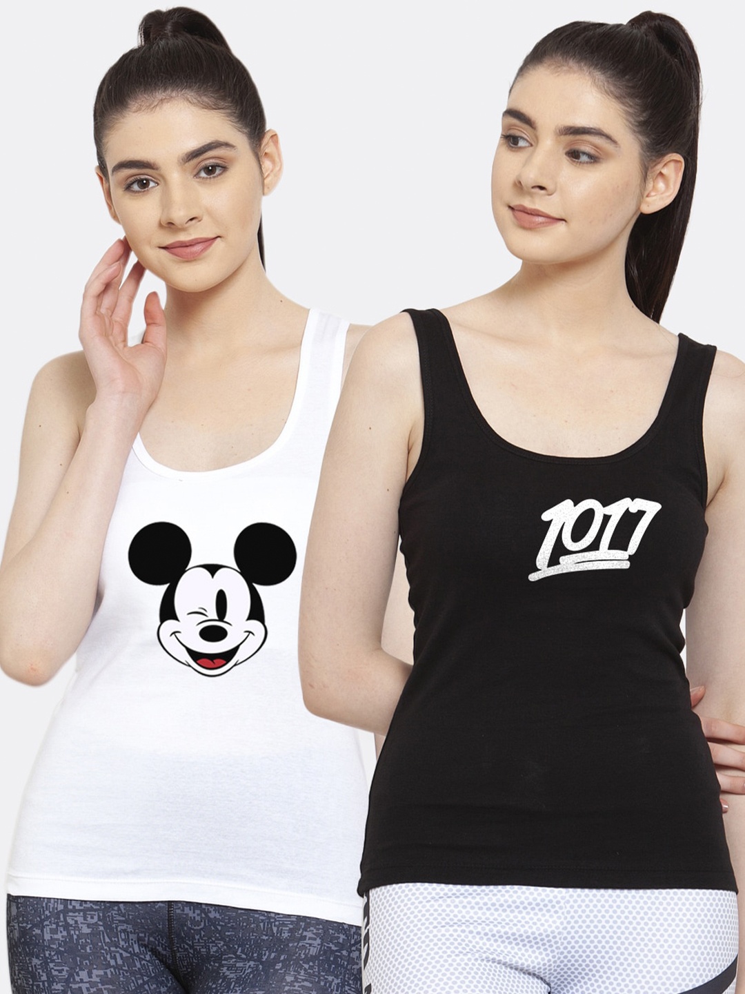 

Friskers Women Pack of 2 Printed Pure Cotton Tank Top, White