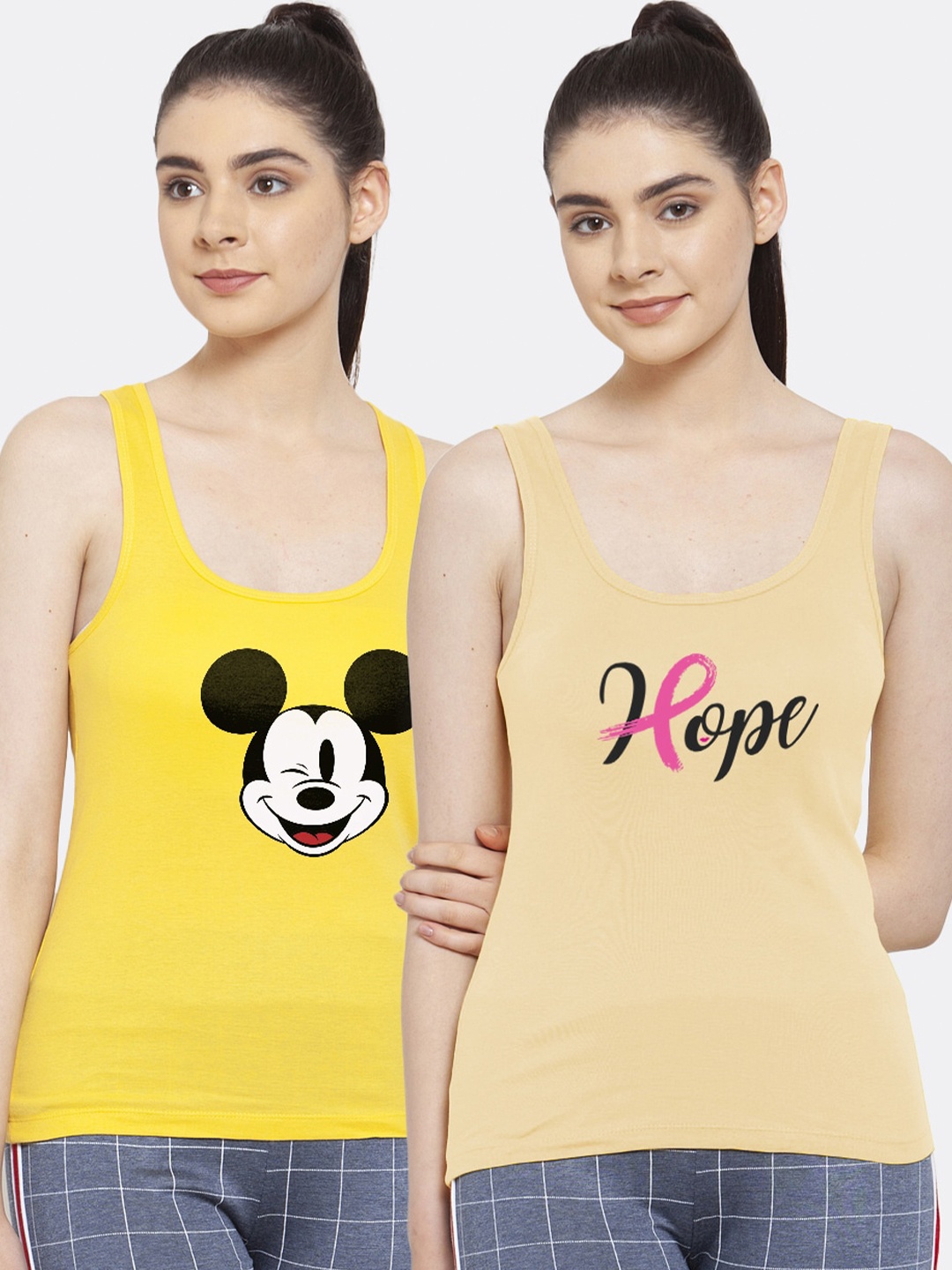 

Friskers Women Pack of 2 Printed Pure Cotton Tank Top, Yellow