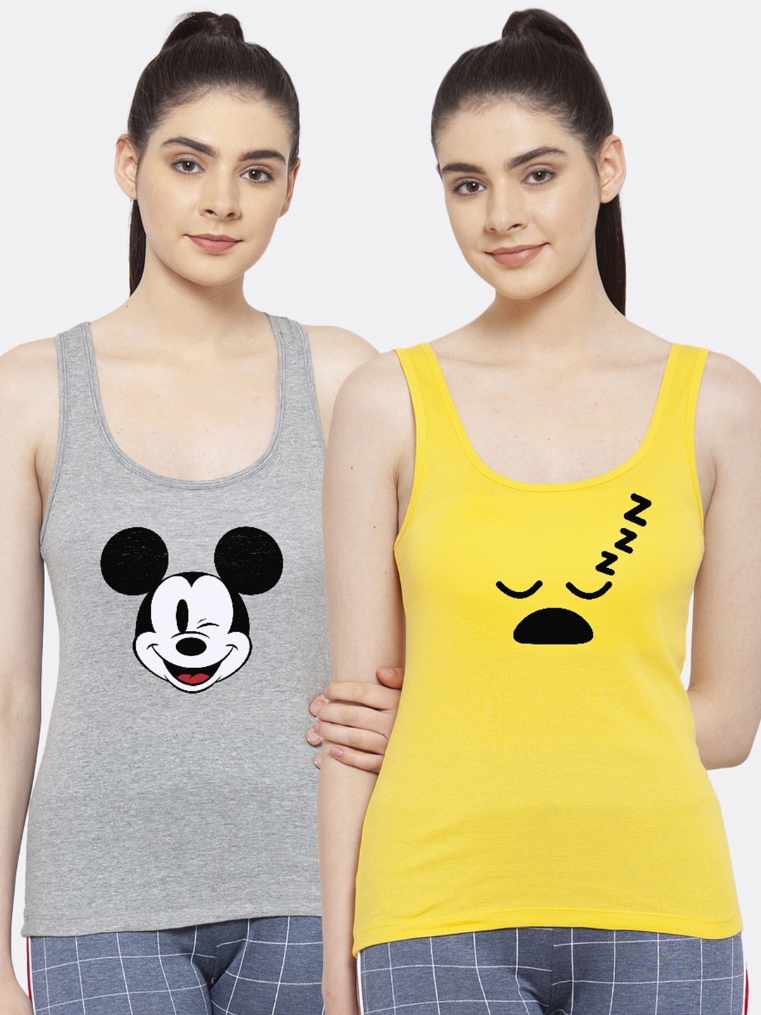 

Friskers Women Pack of 2 Graphic Printed Pure Cotton Tank Top, Grey