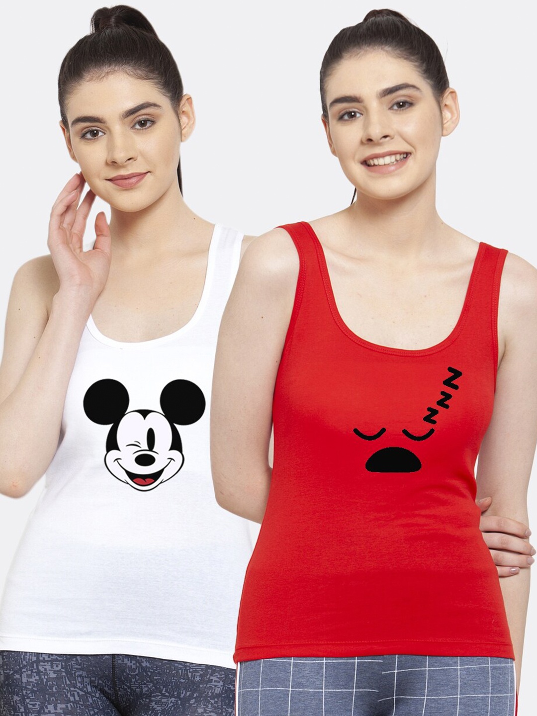 

Friskers Women Pack of 2 Graphic Printed Pure Cotton Tank Top, White