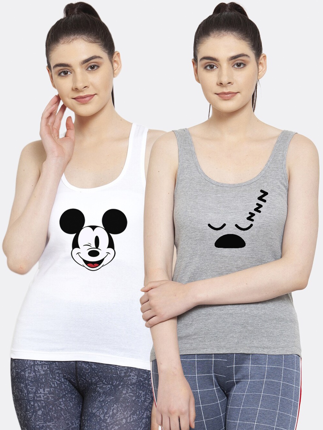 

Friskers Women Pack of 2 Graphic Printed Pure Cotton Tank Top, White