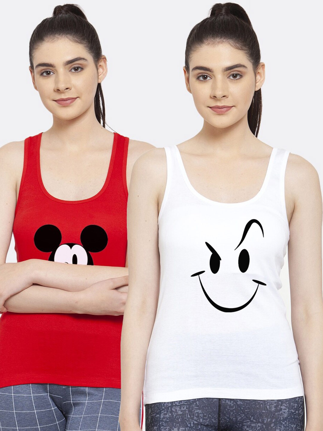 

Friskers Women Pack of 2 Graphic Printed Pure Cotton Tank Top, Red