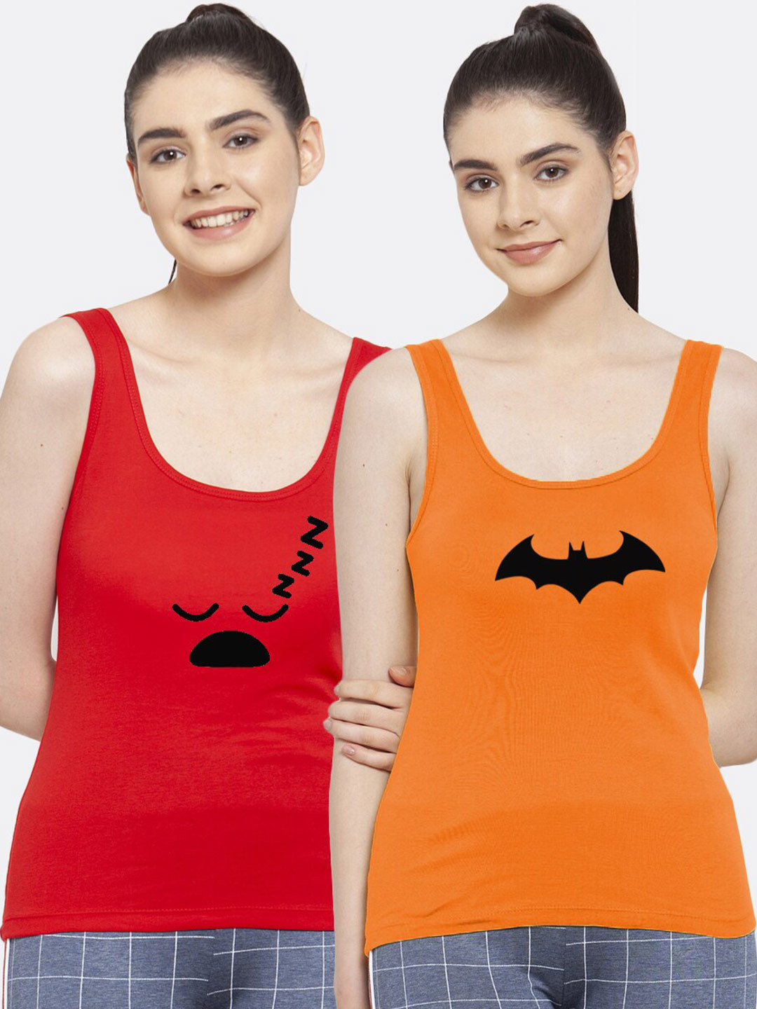 

Friskers Women Pack of 2 Graphic Printed Pure Cotton Tank Top, Red