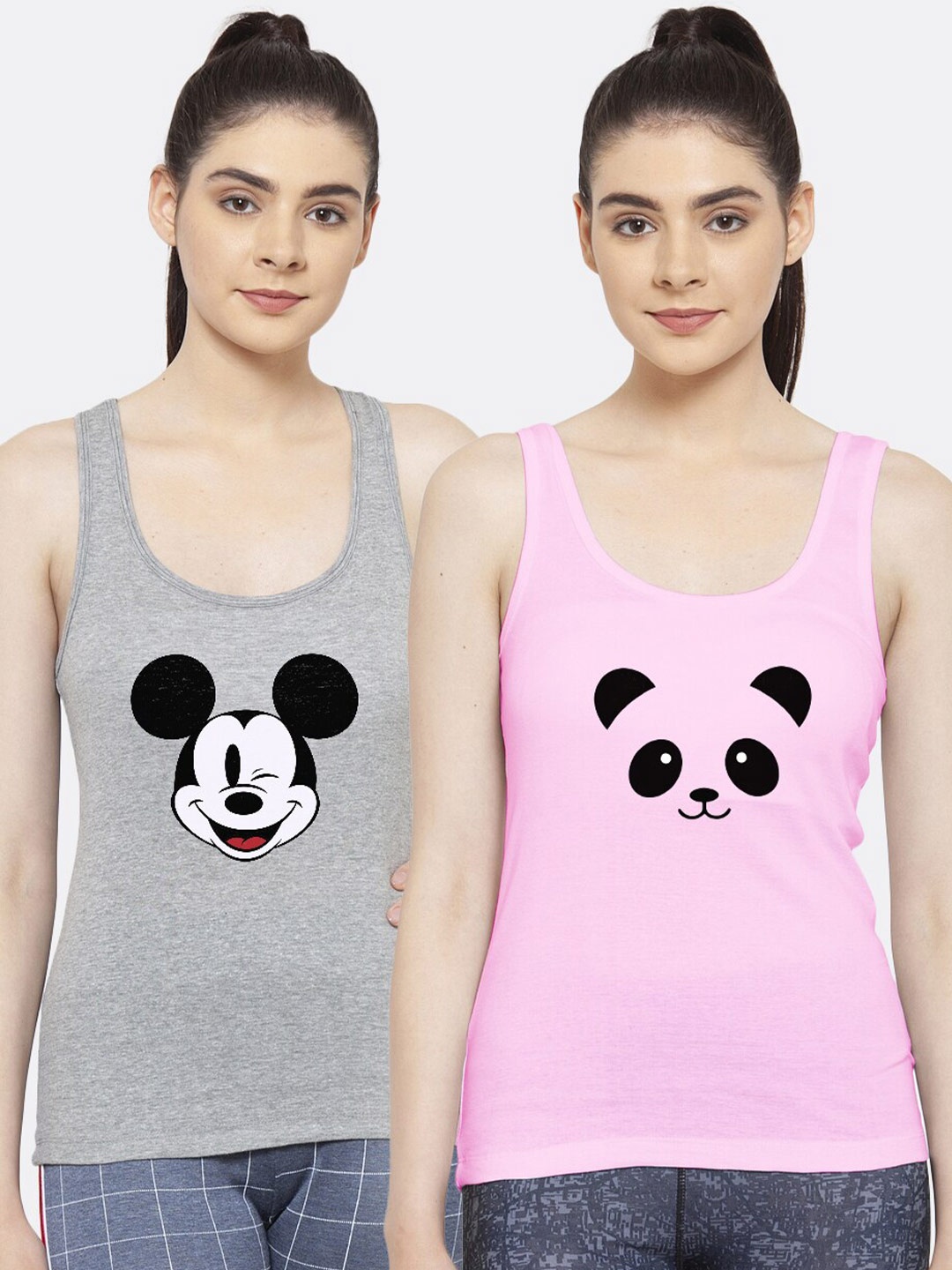 

Friskers Women Pack of 2 Printed Pure Cotton Tank Top, Grey