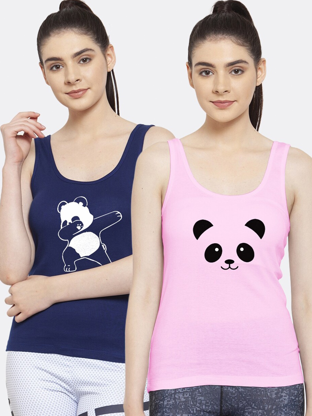 

Friskers Navy Blue & Pink Graphic Printed Pure Cotton Tank Top