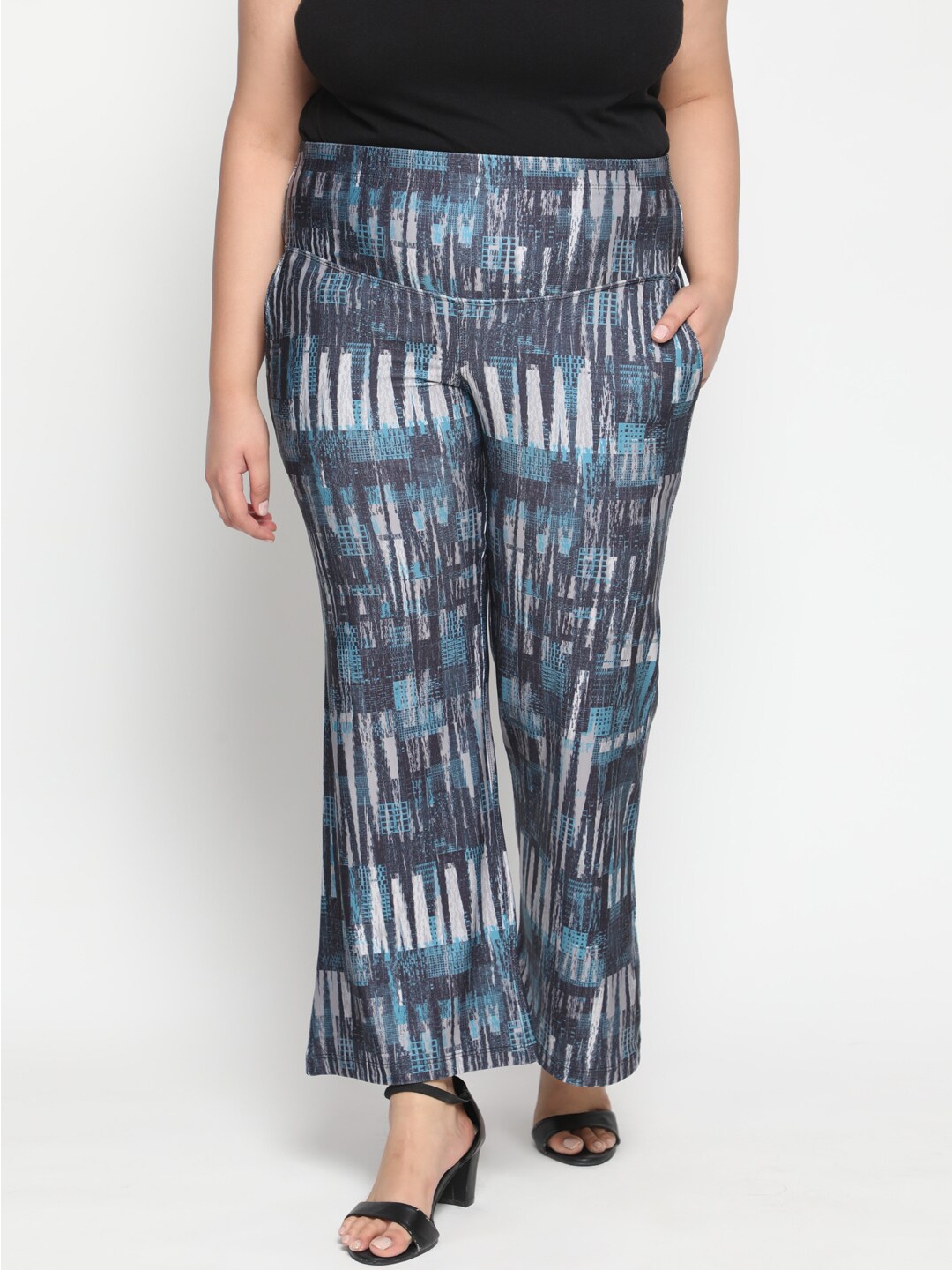 

Amydus Women Plus Size Indigo Printed Bootcut Pants, Blue