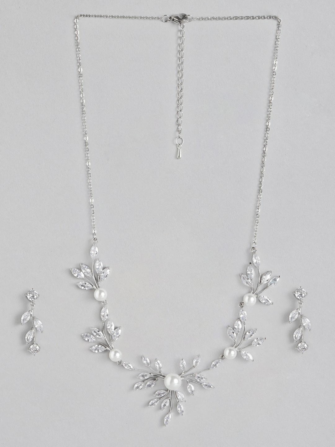 

Carlton London Off-White & Silver-Toned Rhodium-Plated CZStudded Handcrafted Jewellery Set