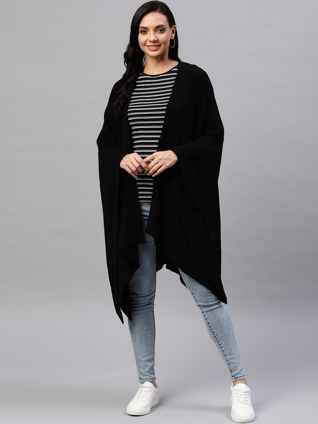 

Marks & Spencer Women Black Ribbed Longline Poncho