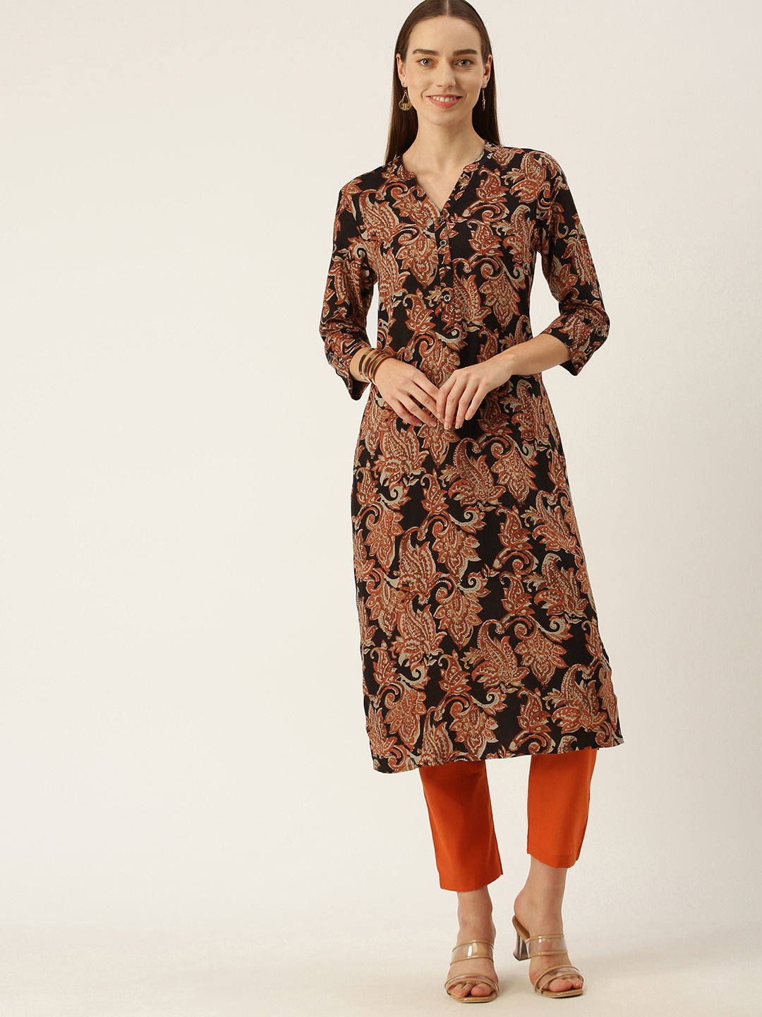 

AMUKTI Women Black Ethnic Motifs Printed Kurta