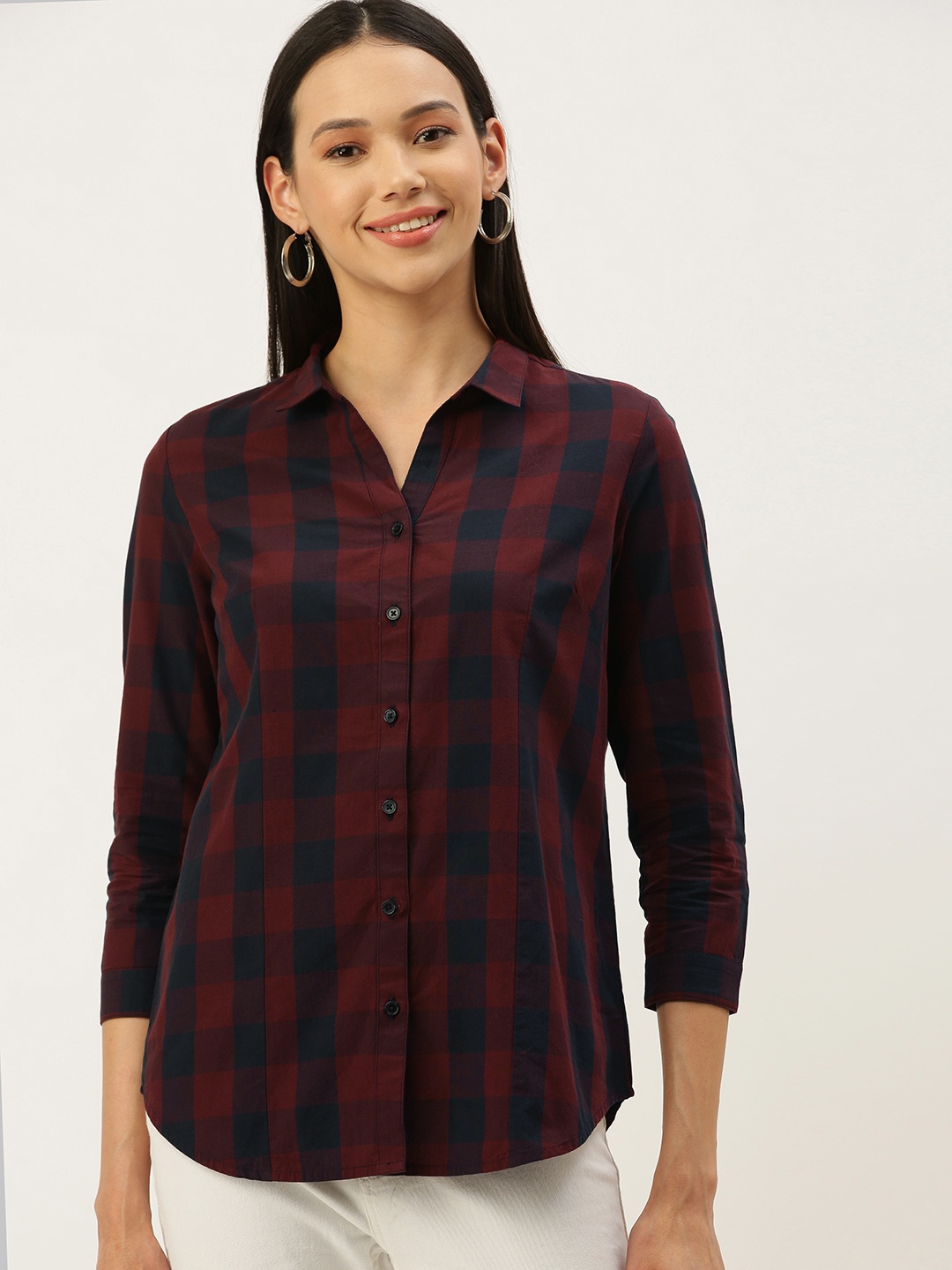 

IVOC Women Maroon Slim Fit Opaque Checked Casual Shirt