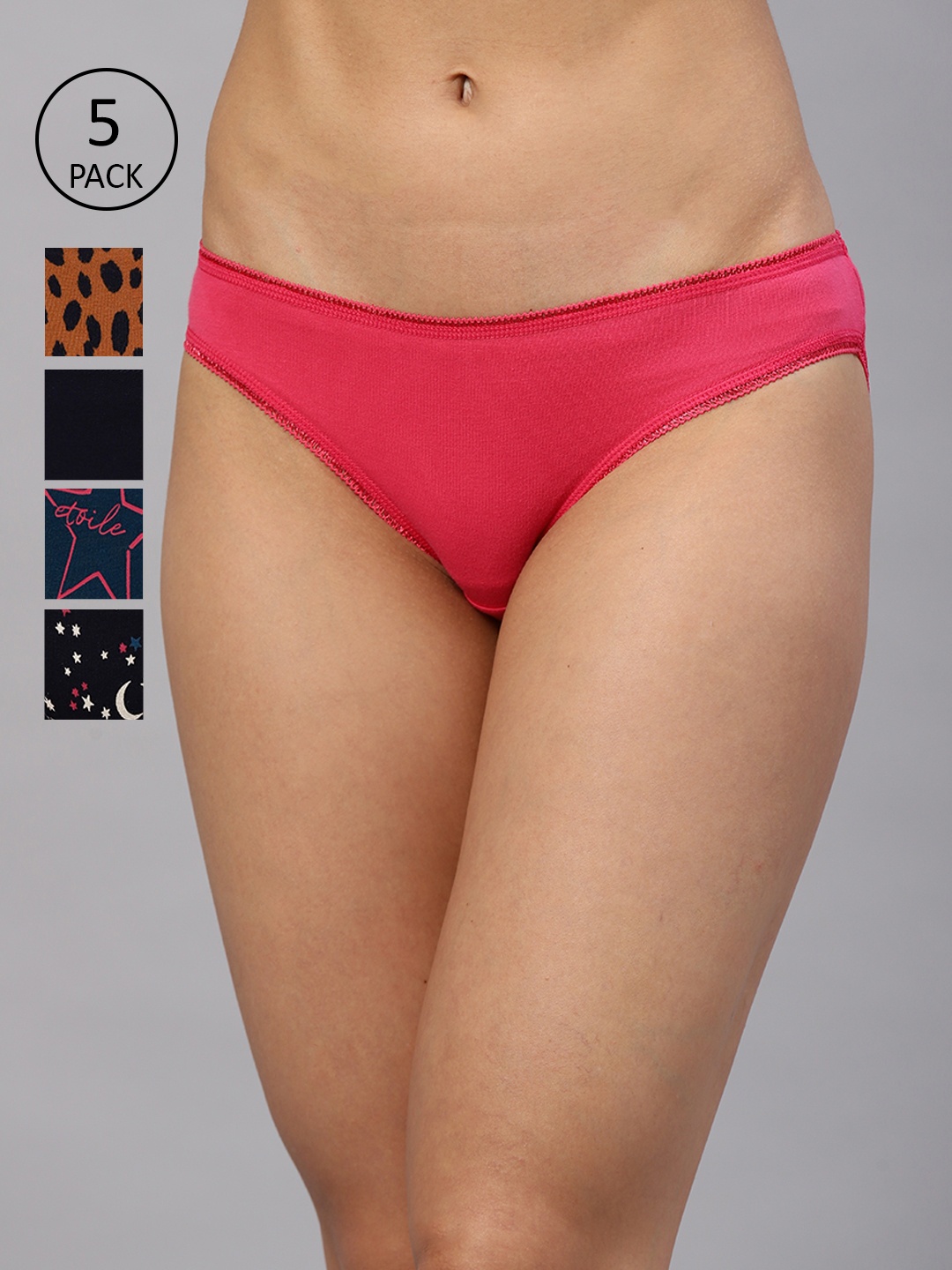 

Marks & Spencer Women Pack of 5 Low-Rise Bikini Briefs T612102X, Pink