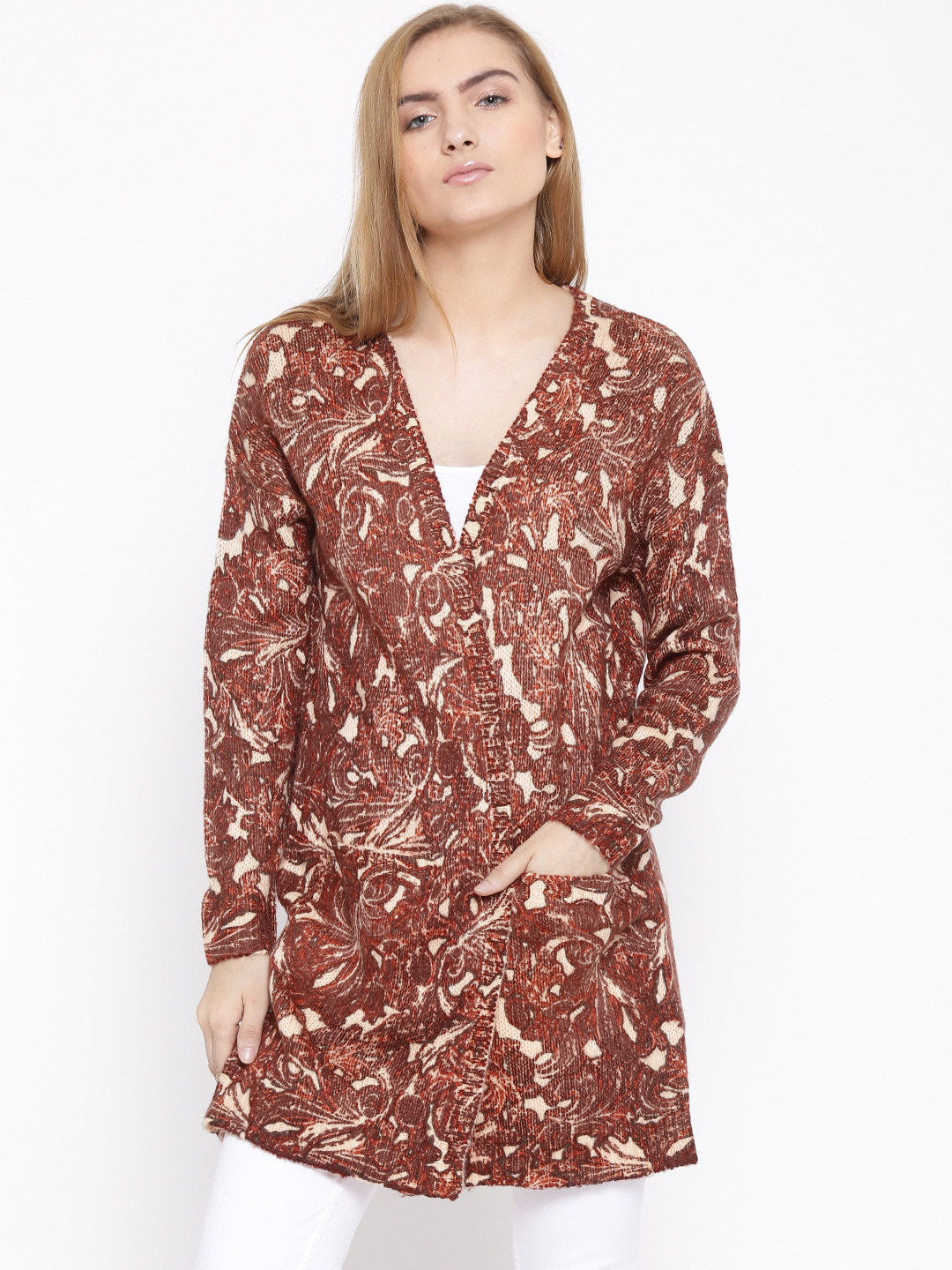 

Vero Moda Women Brown Patterned Longline Cardigan