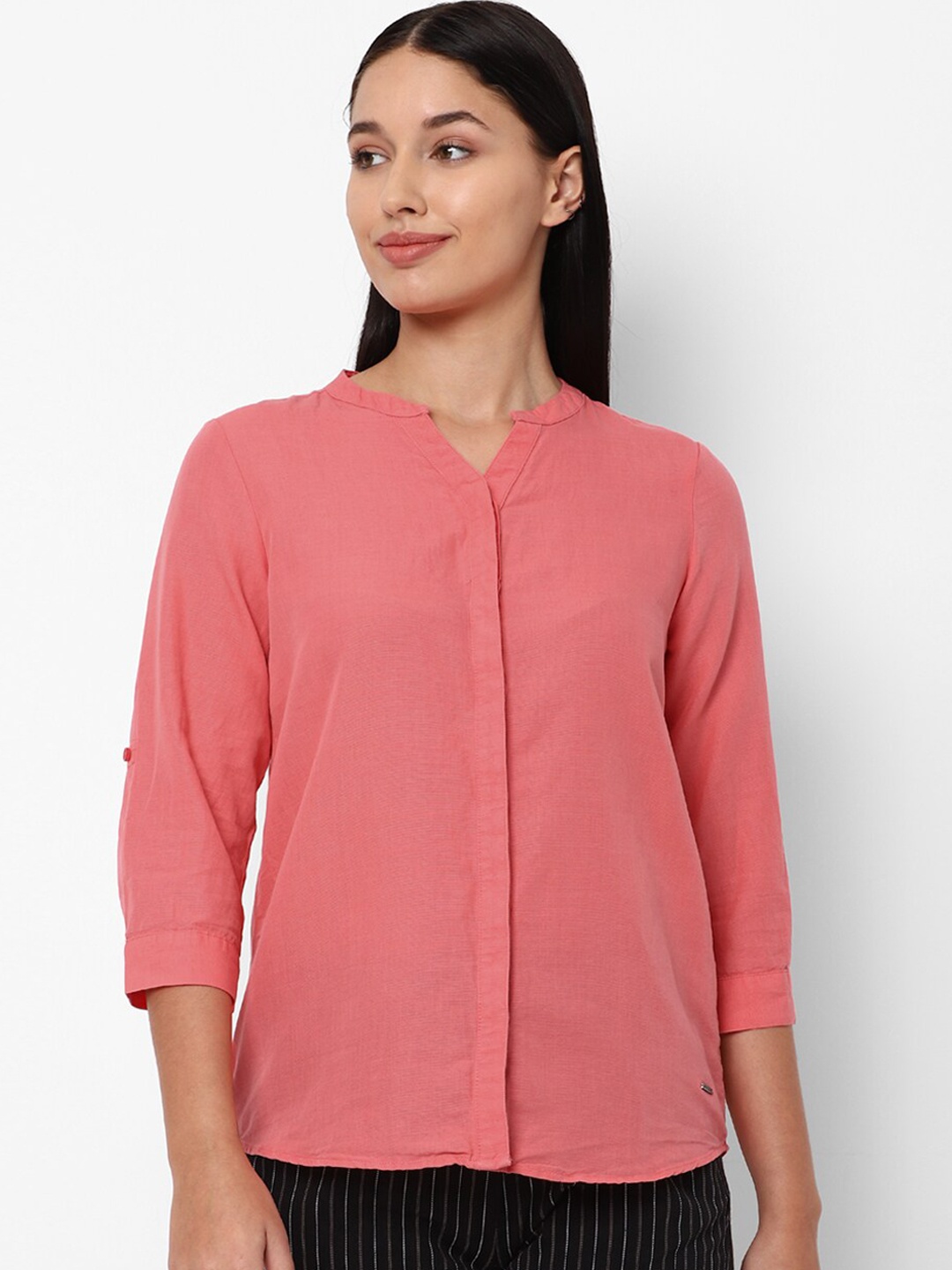 

Allen Solly Woman Pink Solid Casual Shirt