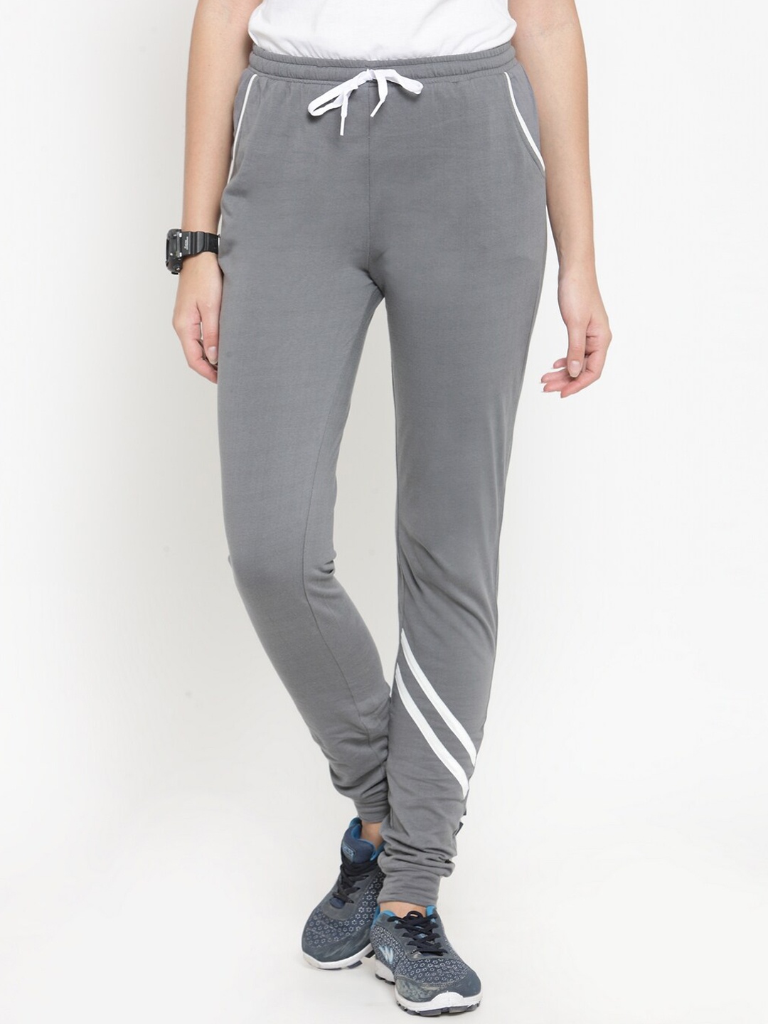 

Boston Club Women Grey & White Solid Pure Cotton Track Pants