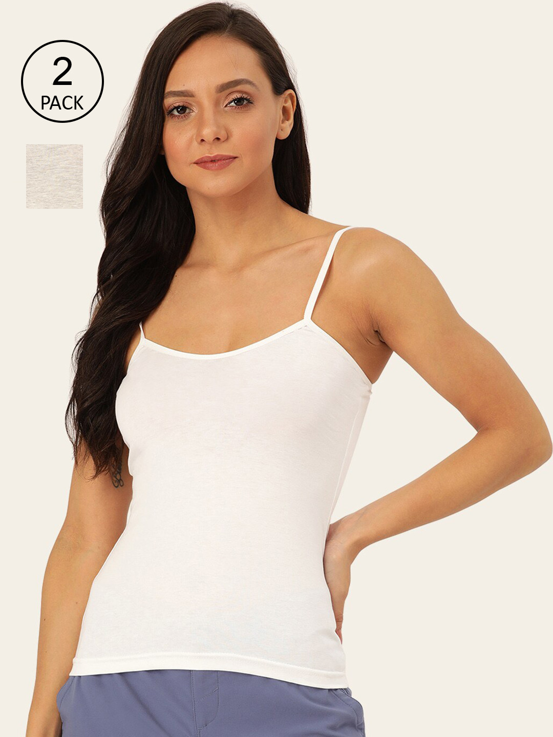 

Lady Lyka Women Pack of 2 Cotton Camisoles, White