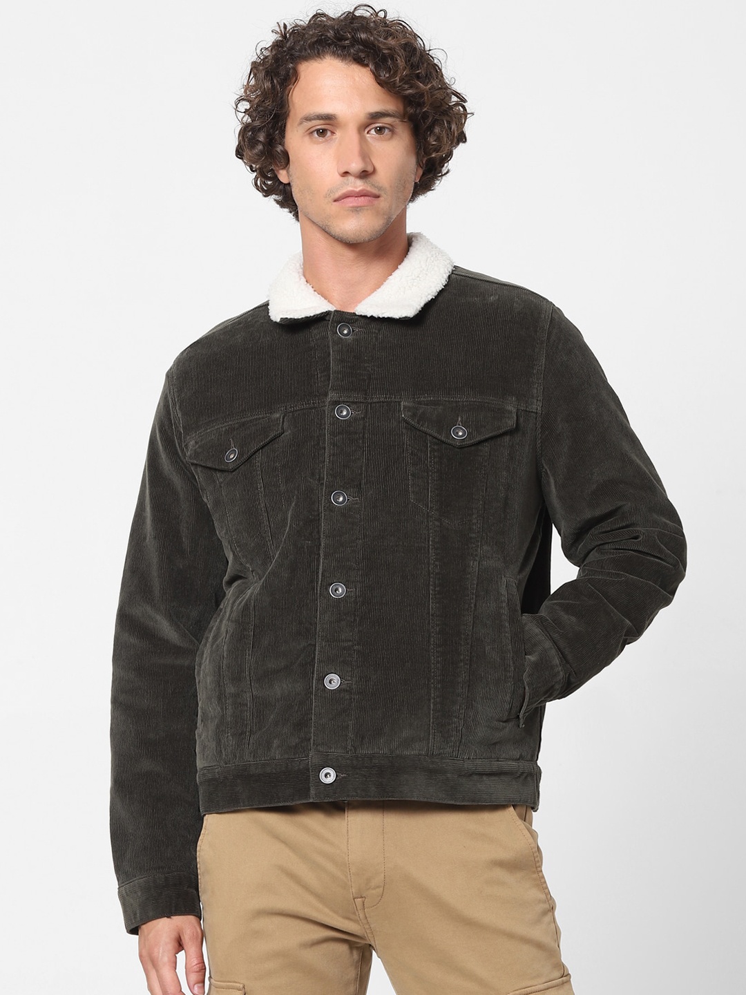 

Celio Men Olive Green Denim Jacket