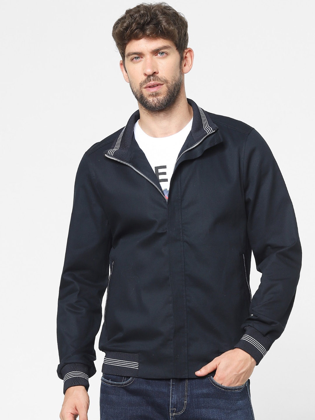 

Celio Men Navy Blue Bomber Jacket