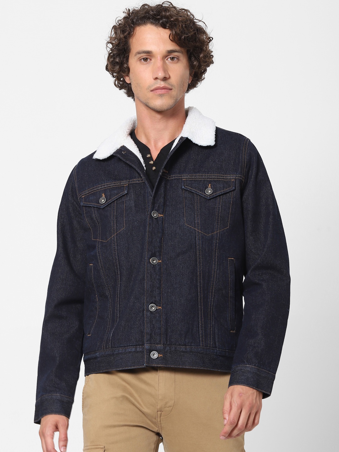 

Celio Men Navy Blue Washed Denim Jacket
